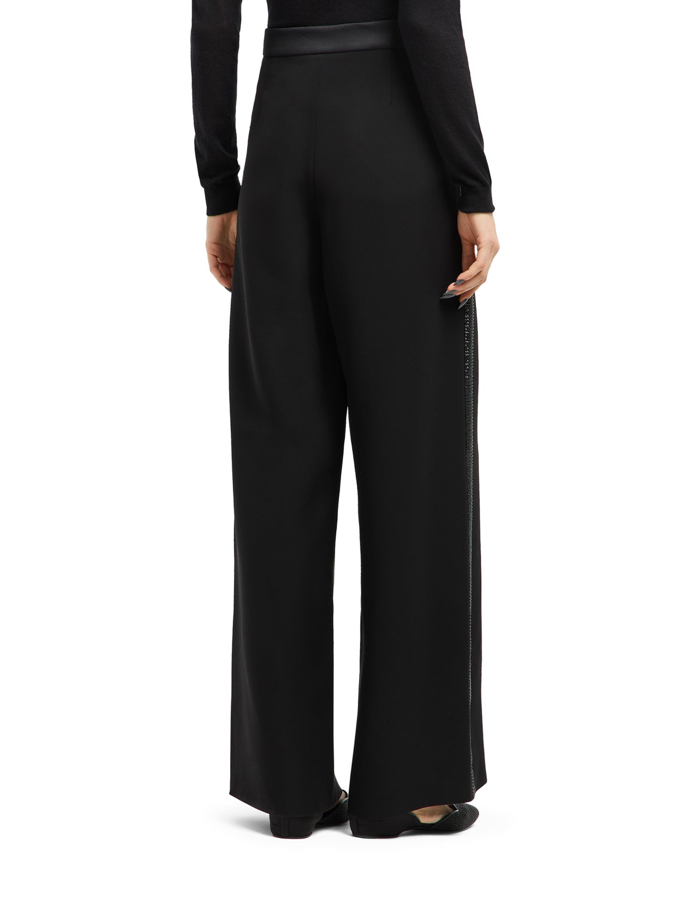WIDE SILK TROUSERS WITH RHINESTONE DETAIL - 4