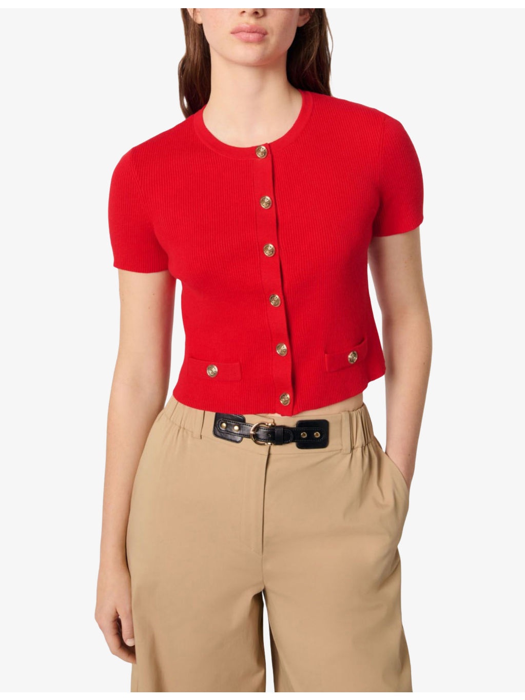 Cropped Short-Sleeve Knitted Cardigan - 3