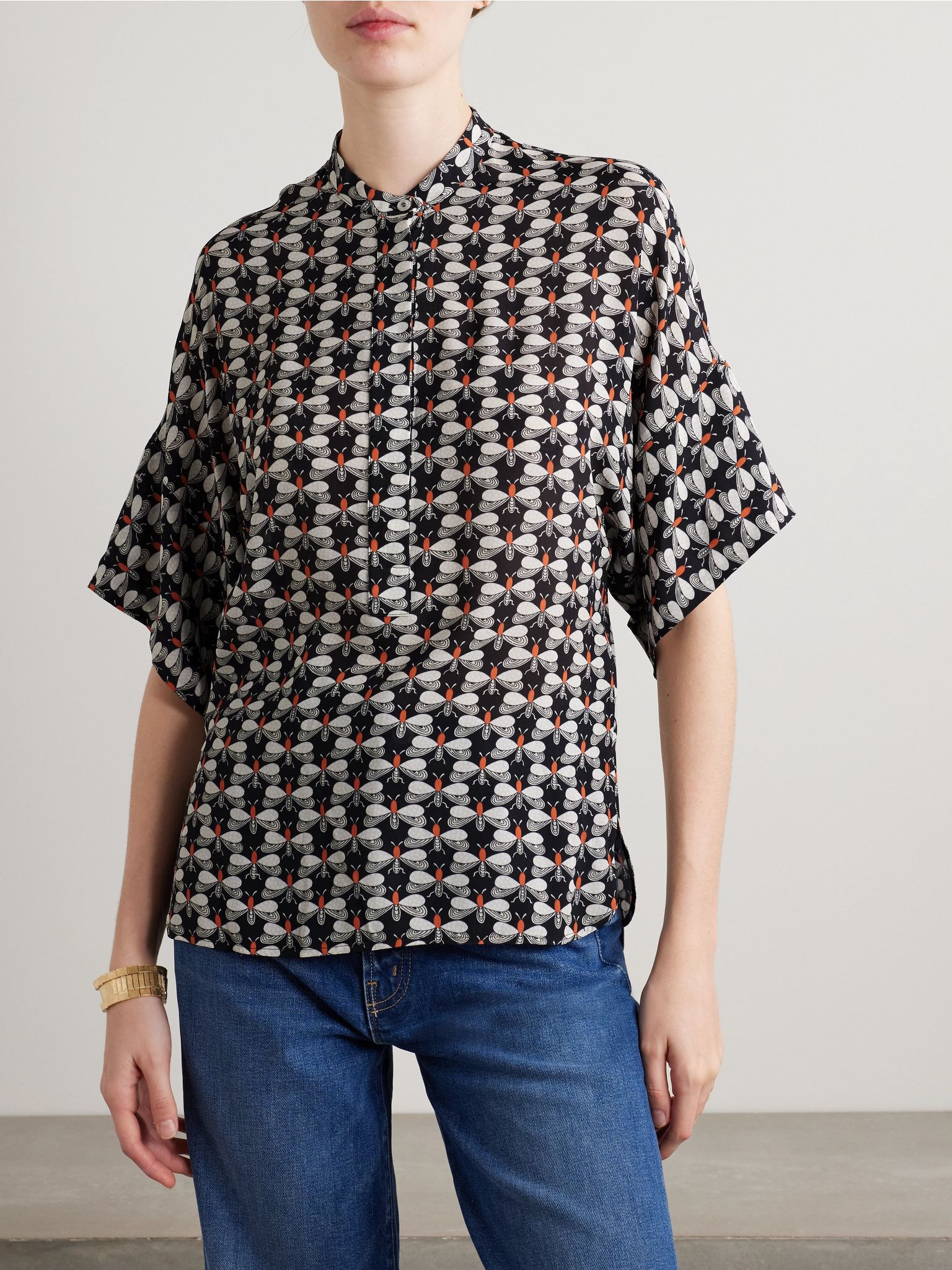 + MOTHER Estelle printed crepe blouse Black - 3