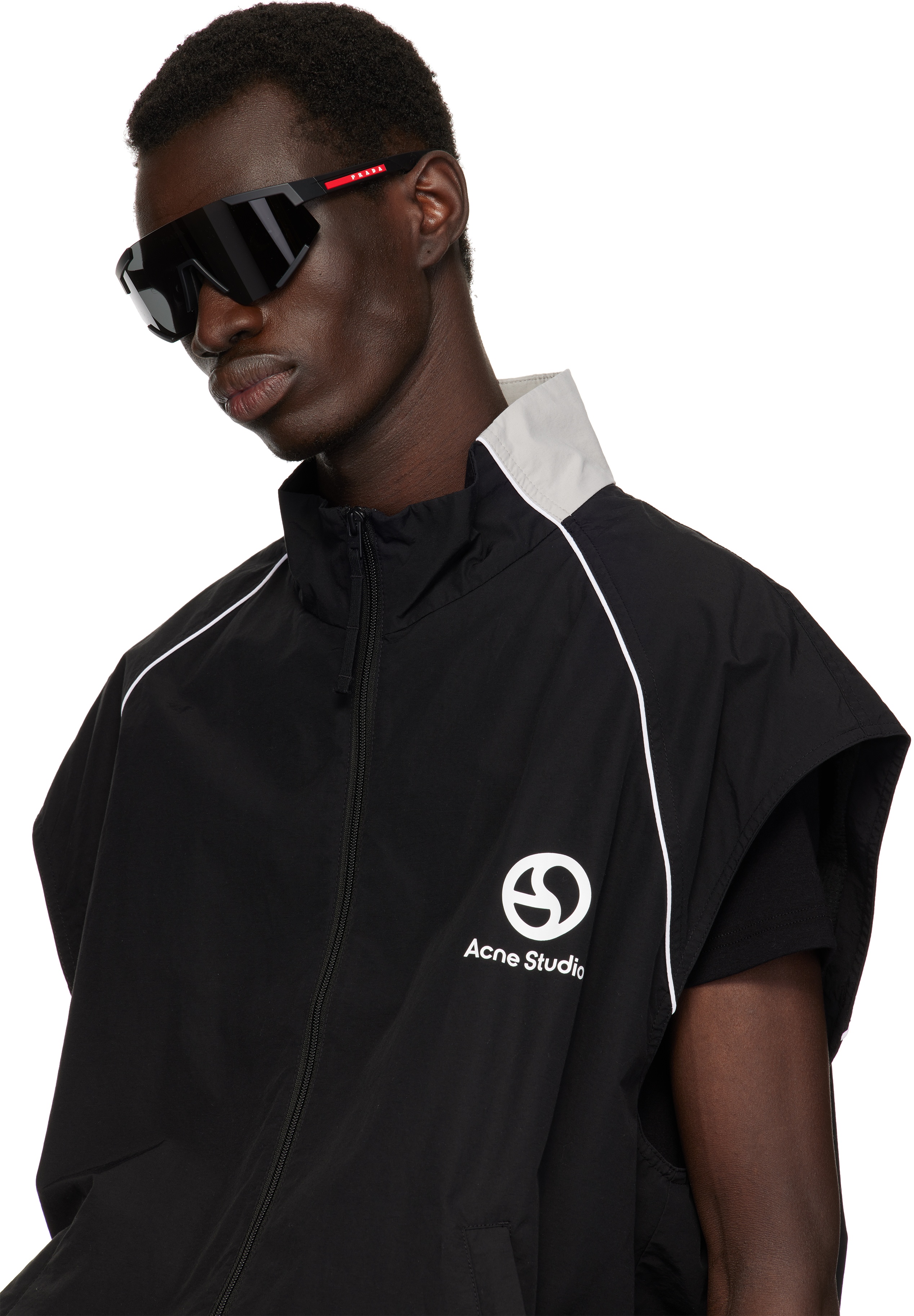 Black 'Prada' Linea Rossa Impavid Sunglasses - 7