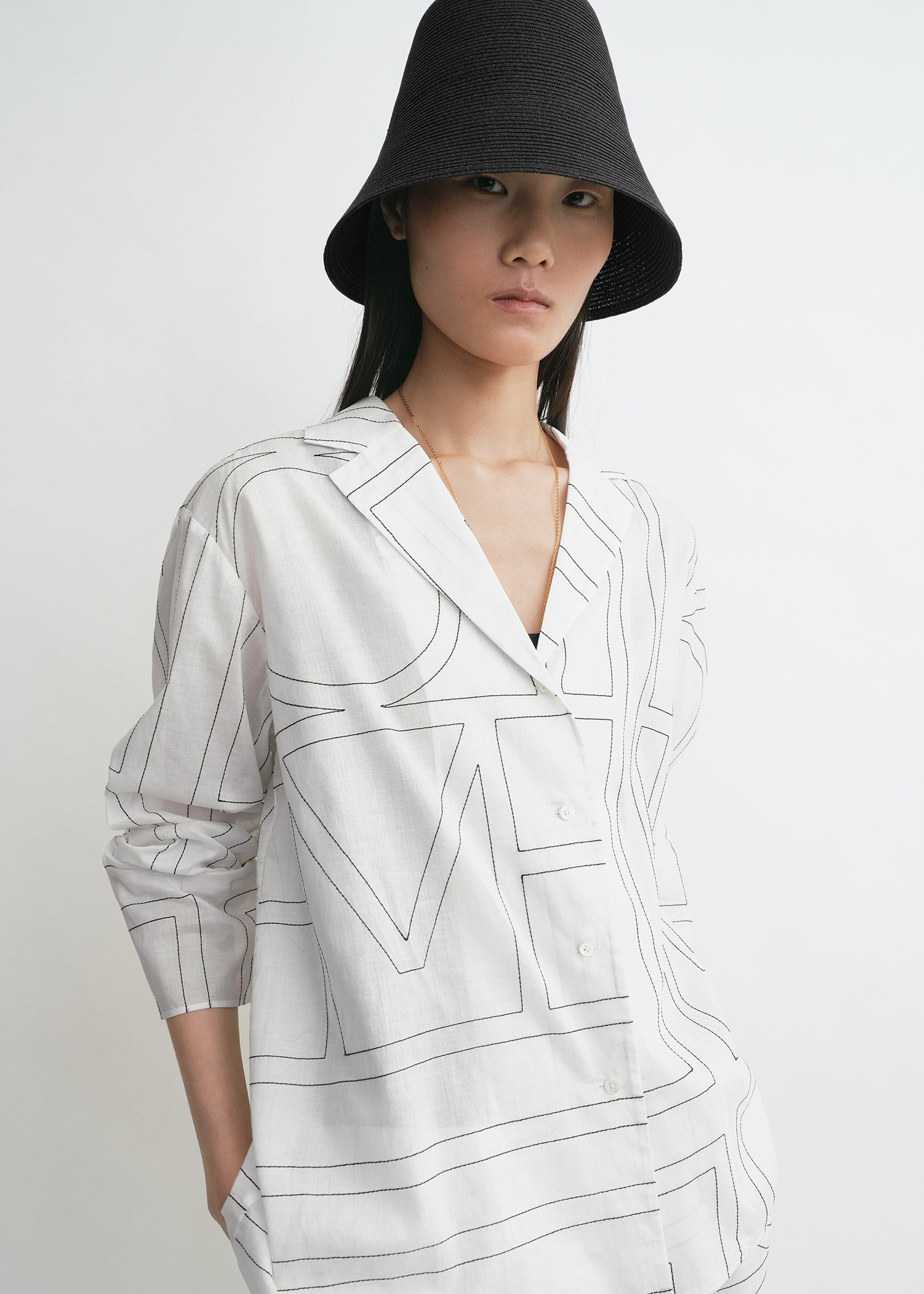 Monogram cotton pj top white/black - 5