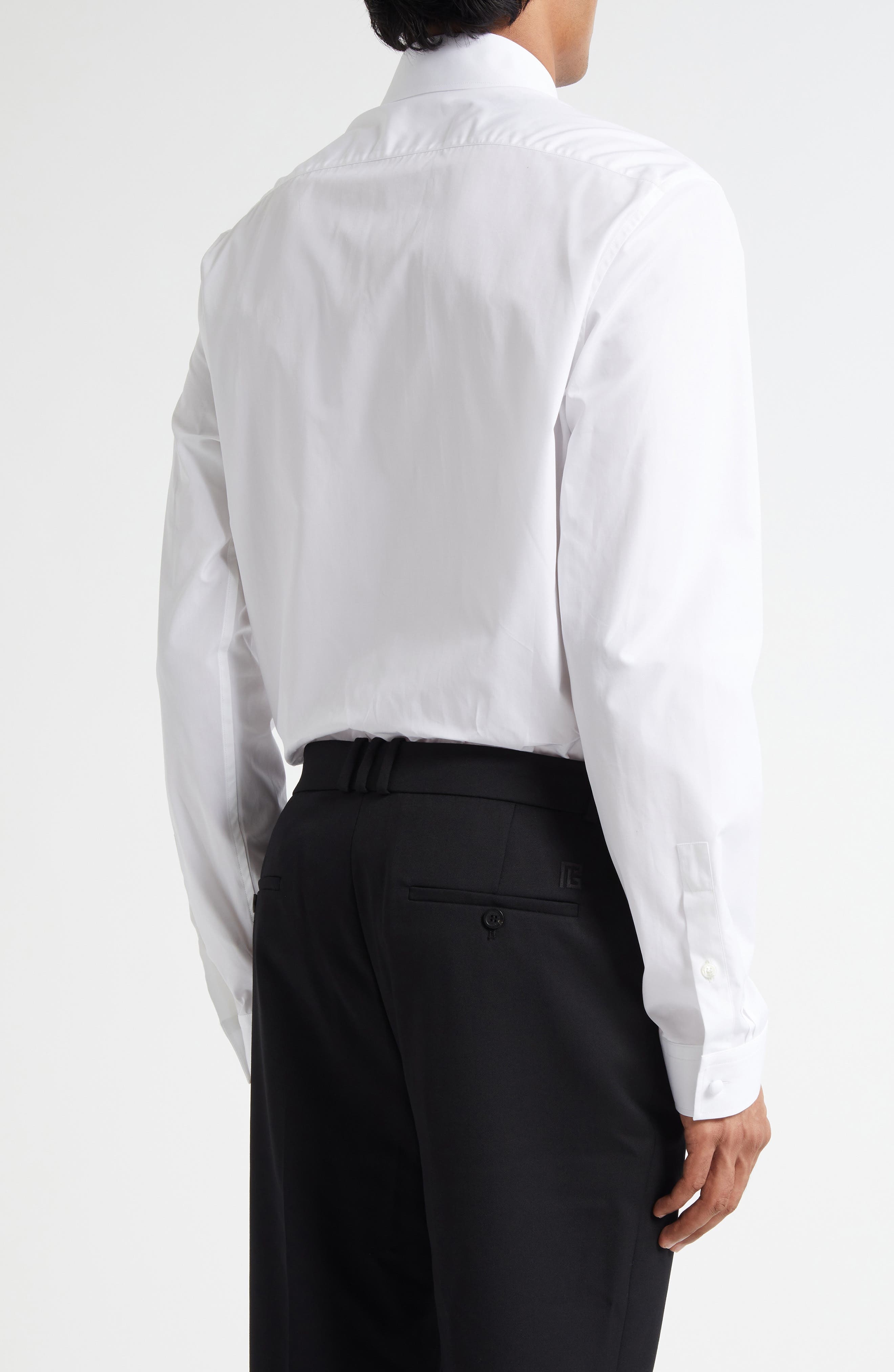 Balmain Embroidered Emblem Cotton Poplin Button-Up Shirt in 0Fb Optical White at Nordstrom - 2