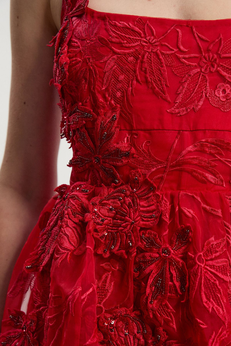 KAREN MILLEN Archive Embroidered Applique Organdie Woven Prom Dress outlook