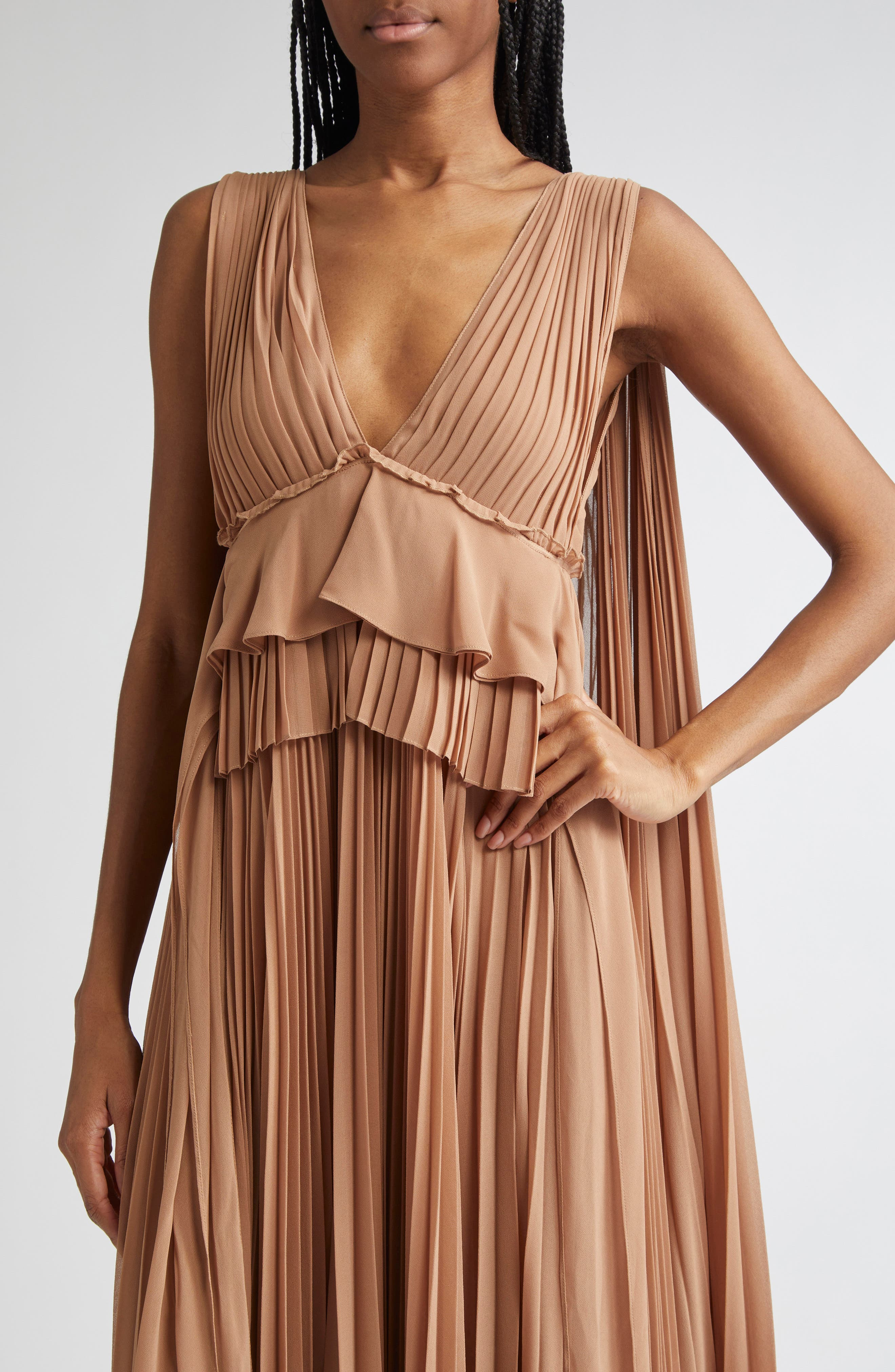 Zimmermann Memento Pleated Gown in Biscuit at Nordstrom - 4