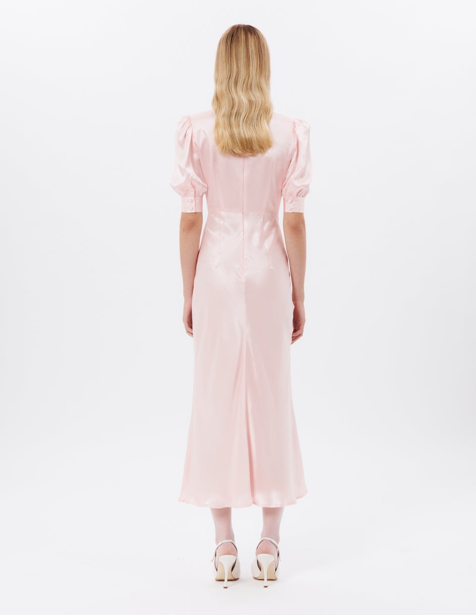 SILK SATIN DRESS WITH COLLAR AND BUTTONS - 5