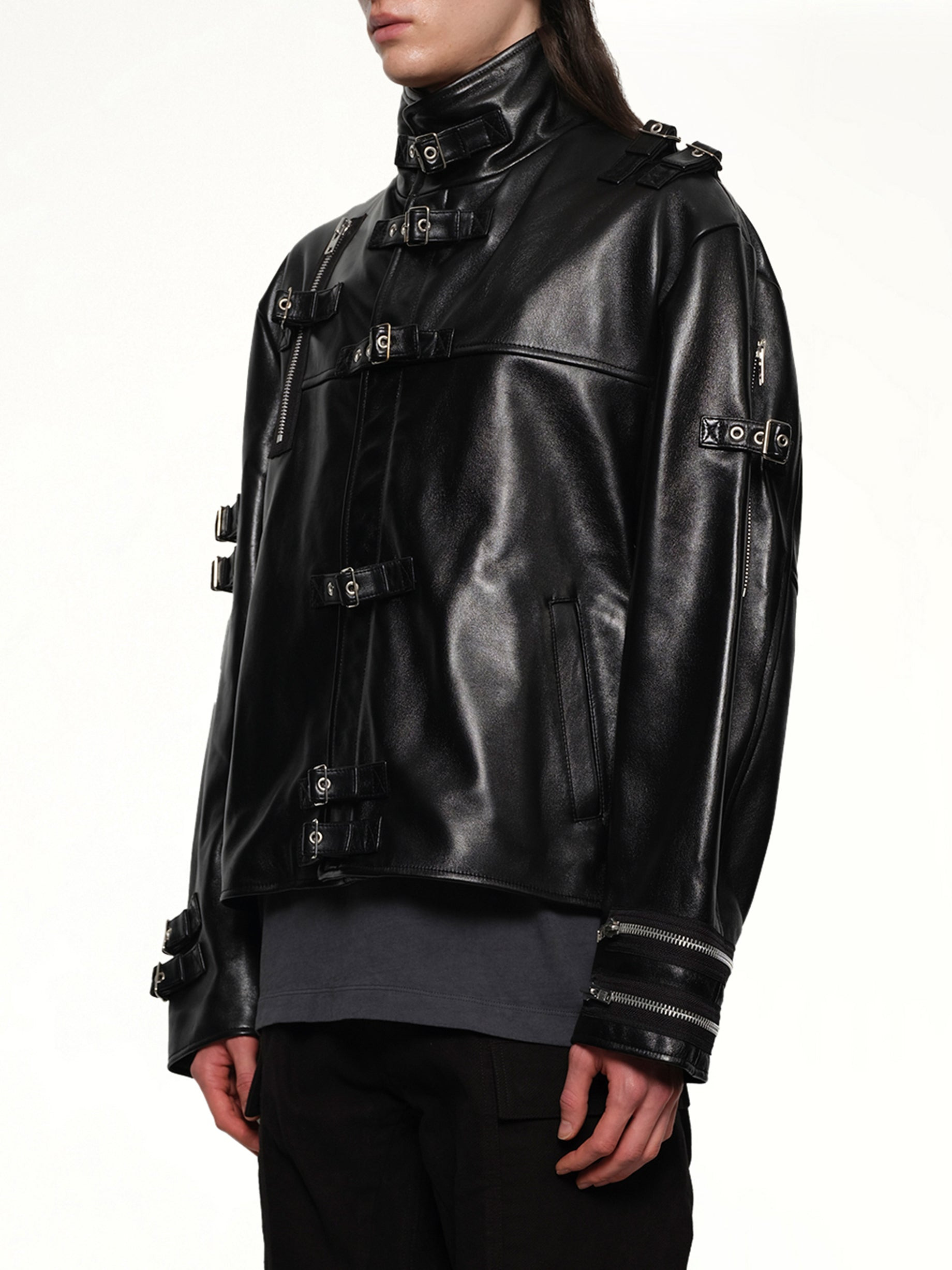 Buckle Overload Leather Jacket in Black - 3