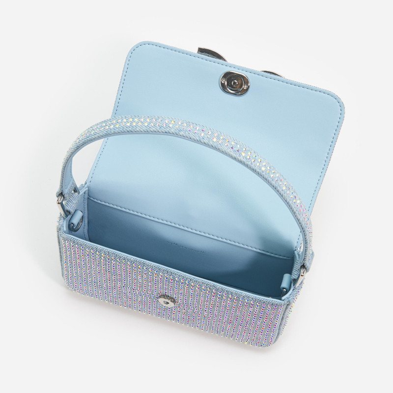 self-portrait Blue Rhinestone Denim Micro Bag outlook