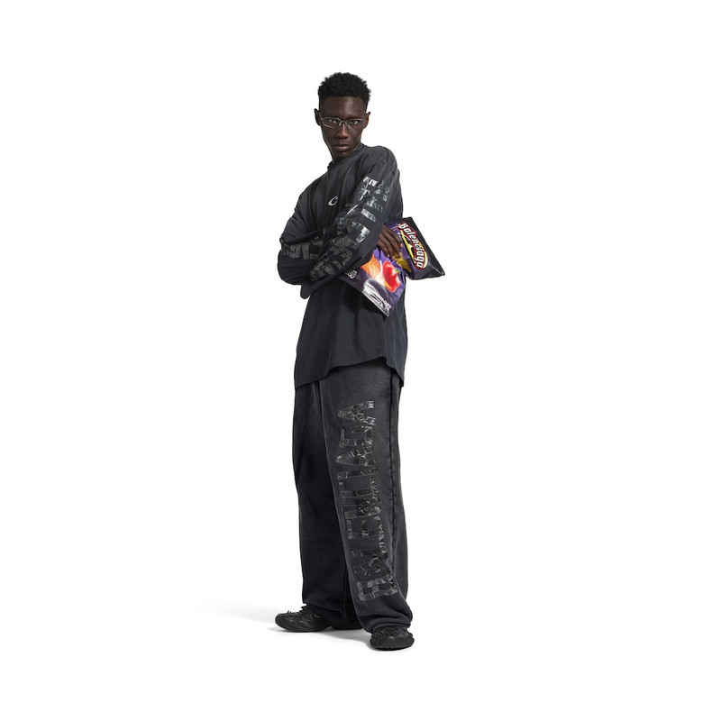 BALENCIAGA Men's Transparent Tape Baggy Pants in Faded Black/white outlook