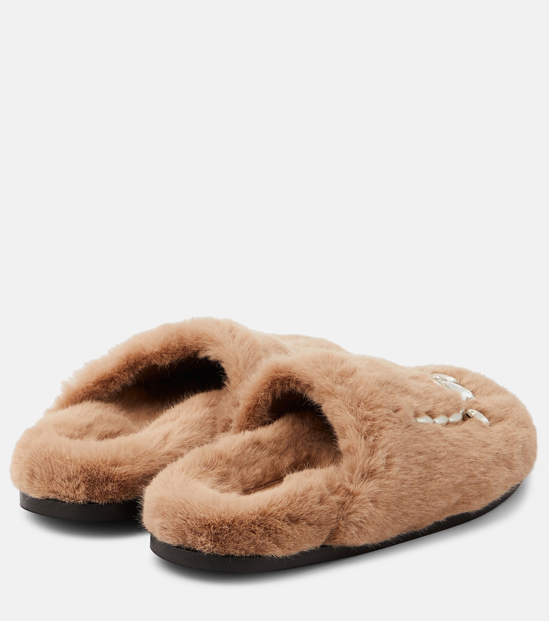 Embellished faux fur slippers - 3