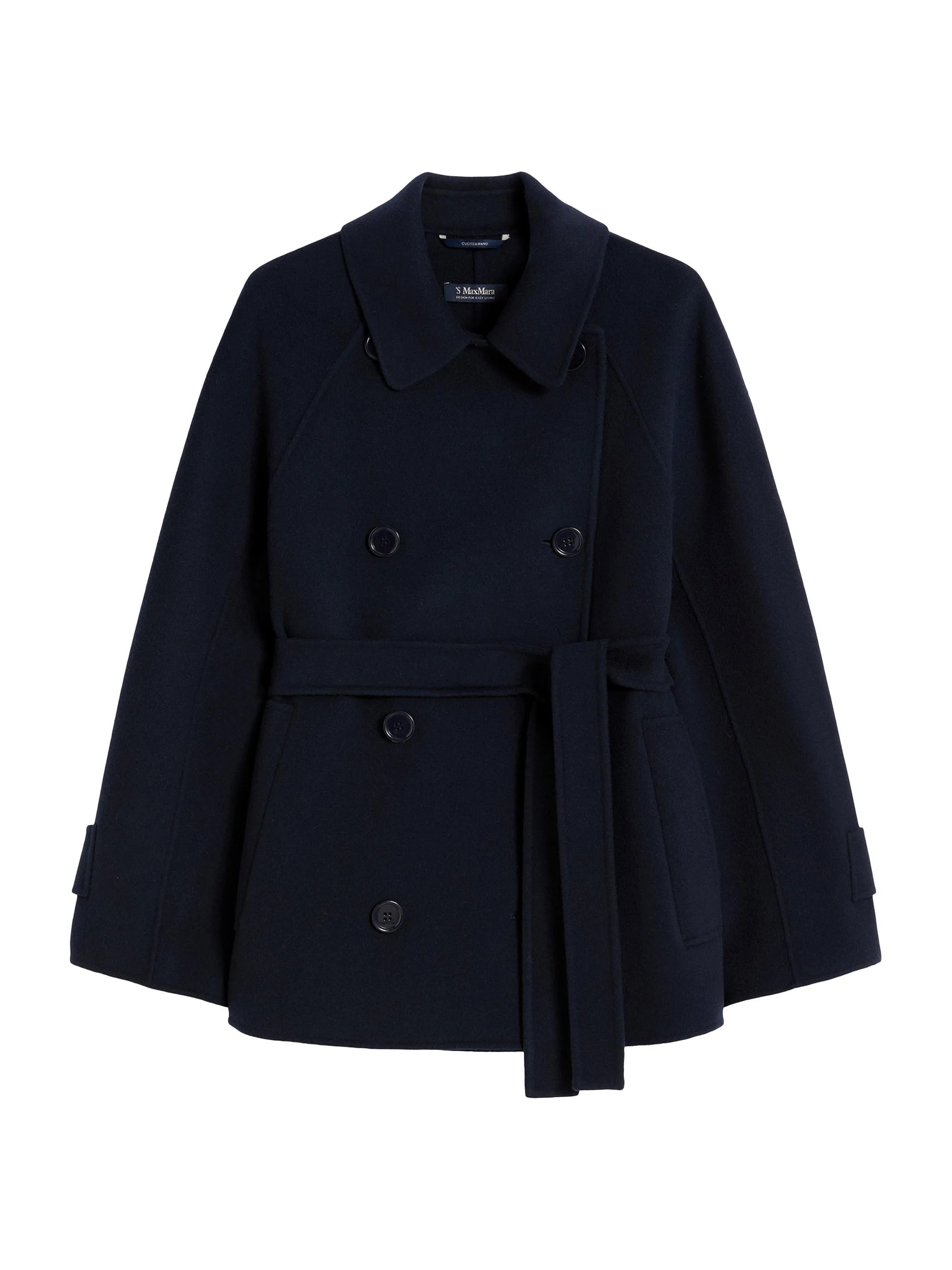 Women's Double Breasted Pure Wool Cropped Coat - Midnight Blue - 1
