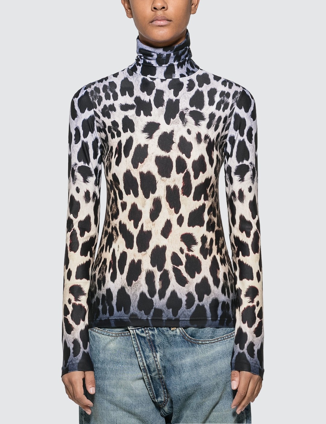 FADED LEOPARD TURTLENECK TOP - 1