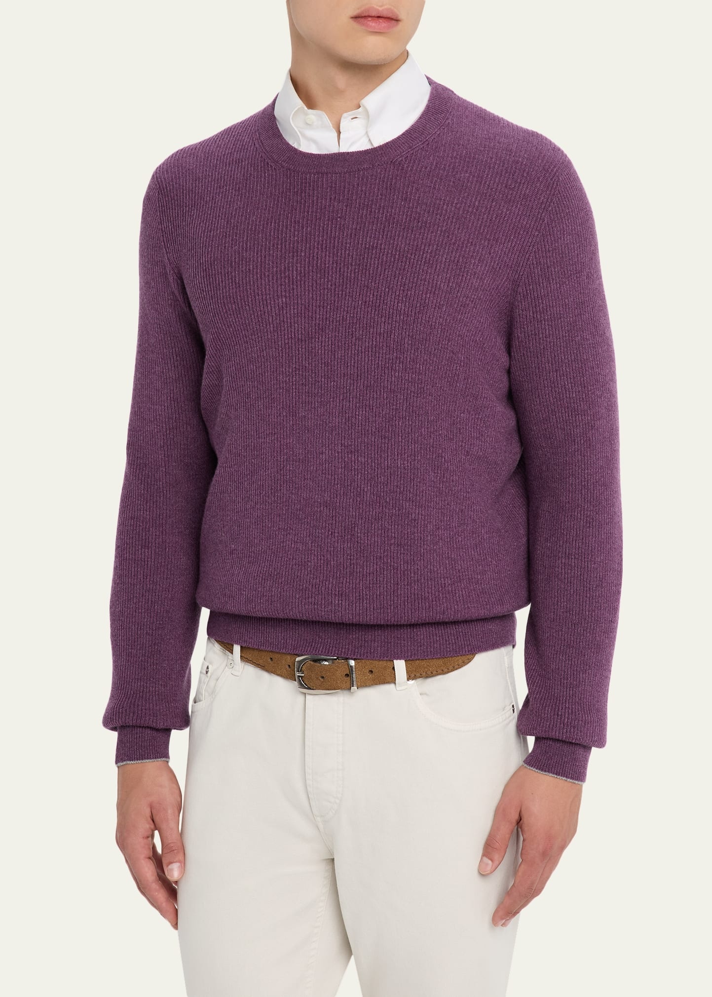 Men's Cashmere English Rib Crewneck Sweater - 4
