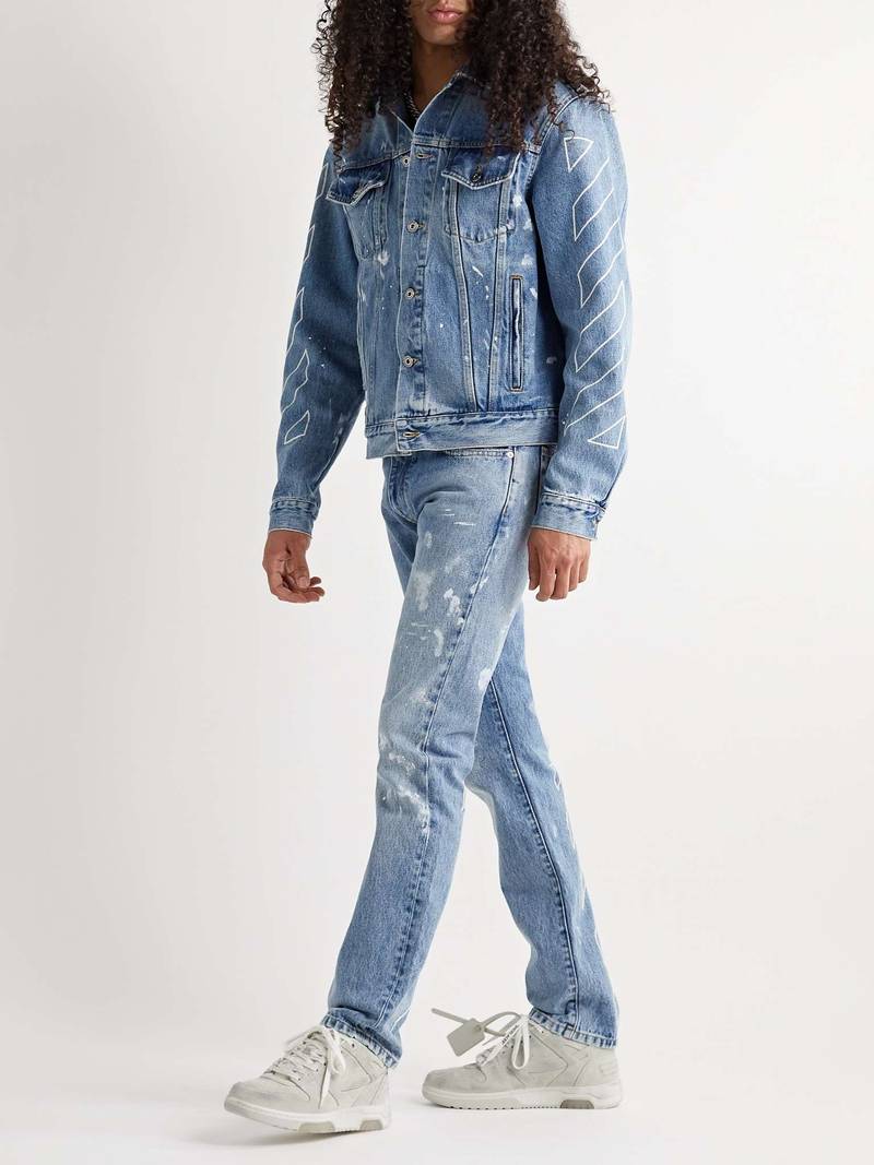 Off-White Out of Office Distressed Leather-Trimmed Suede Sneakers outlook