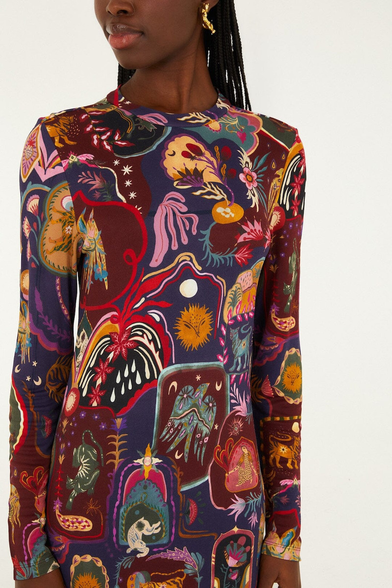 FARM RIO Multicolor Artsy Surreal Land Long Sleeve Maxi Dress outlook