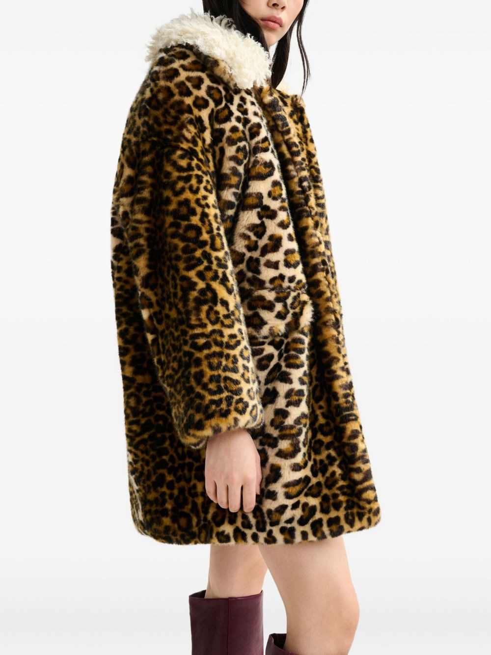 leopard-print contrast-collar coat - 4