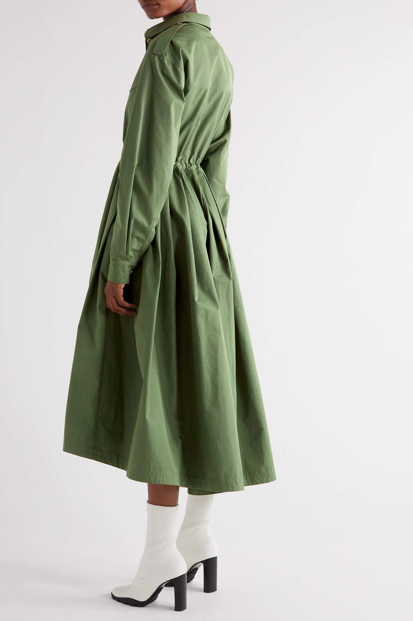 Asymmetric pleated cotton-poplin shirt dress - 3