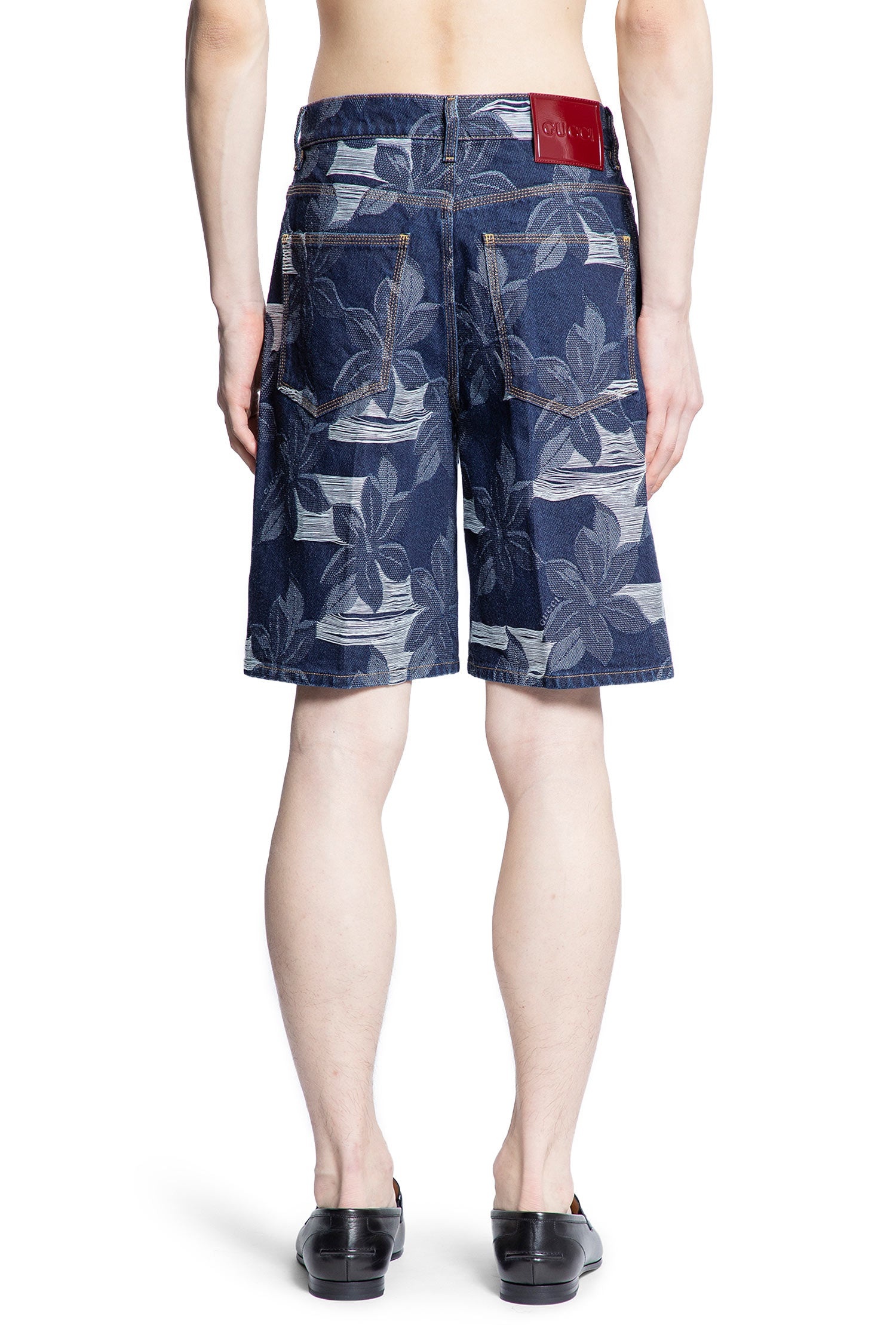 Denim-Floral-Jacquard-Shorts - 3