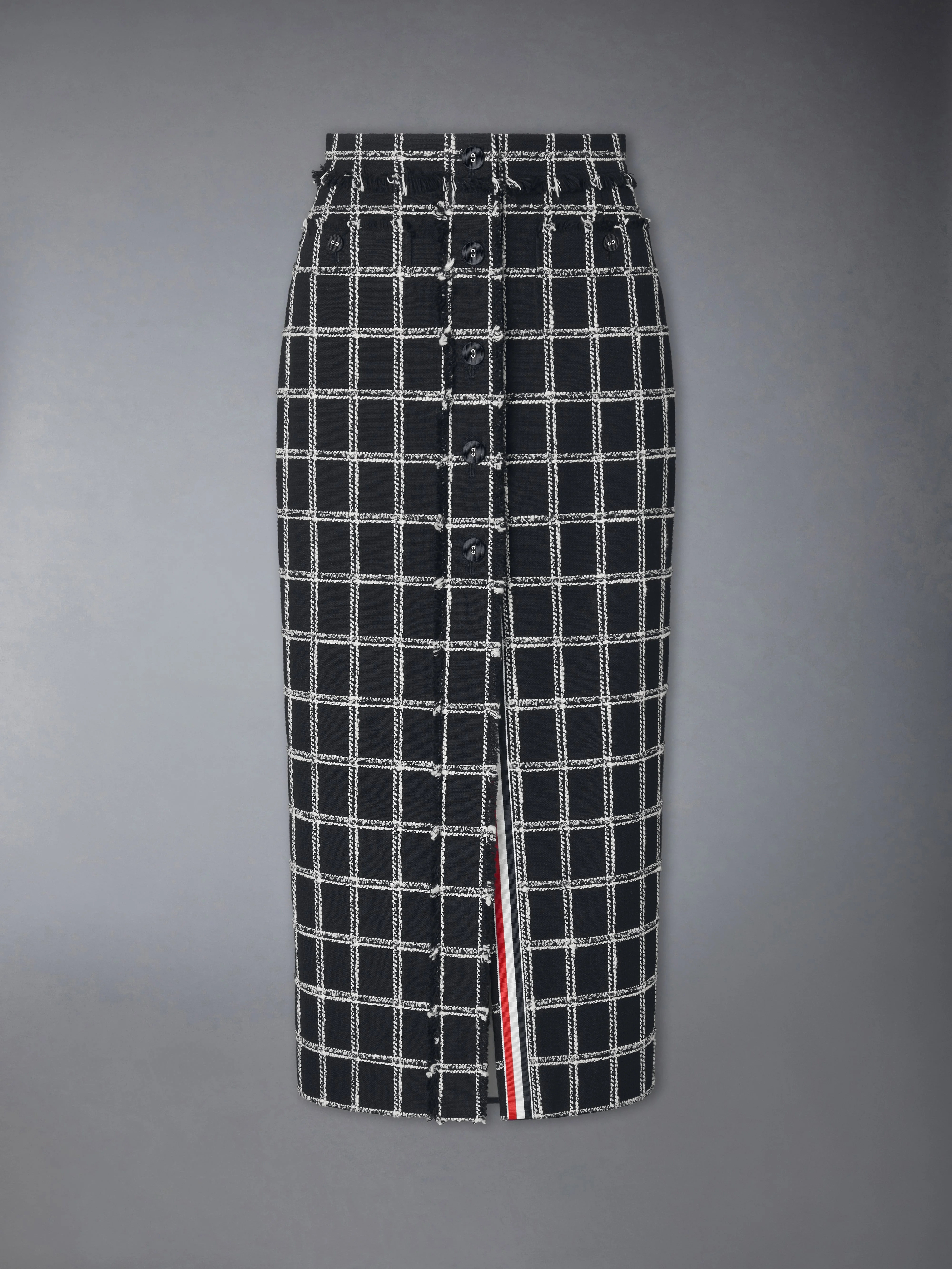 WINDOWPANE HOUNDSTOOTH TWEED SKIRT WITH FRAY EDGE - 1