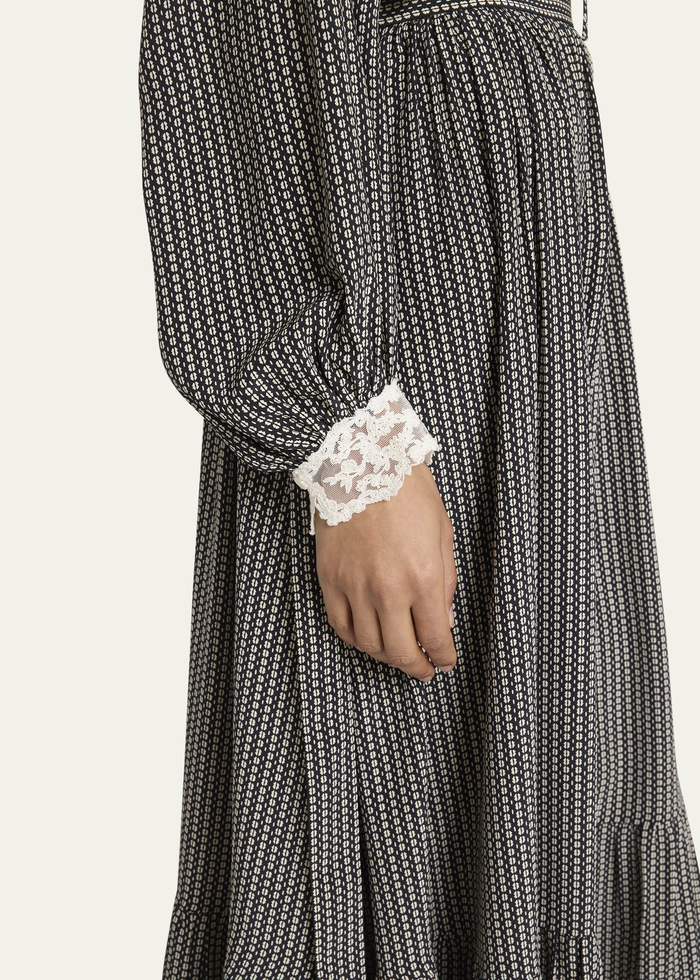 Micro Check Silk Long-Sleeve Blouse - 5