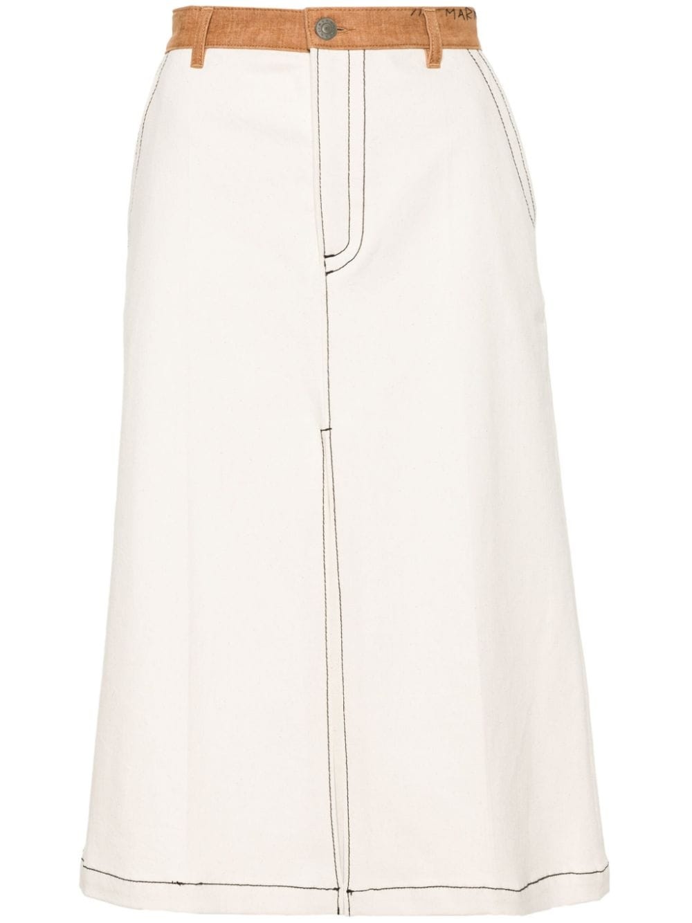 slit-detail cotton midi skirt - 1