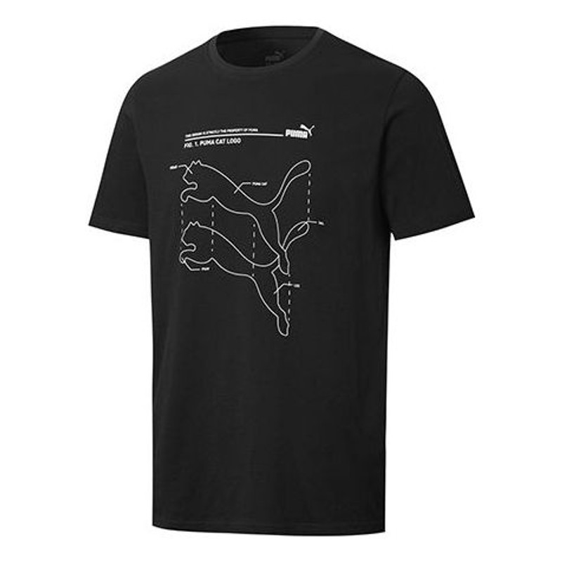 PUMA logo Printing Round Neck Short Sleeve Black 587581-01 - 1
