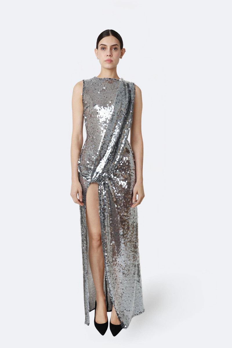 LAPOINTE Mesh Sequin Sleeveless Gown With Sash outlook