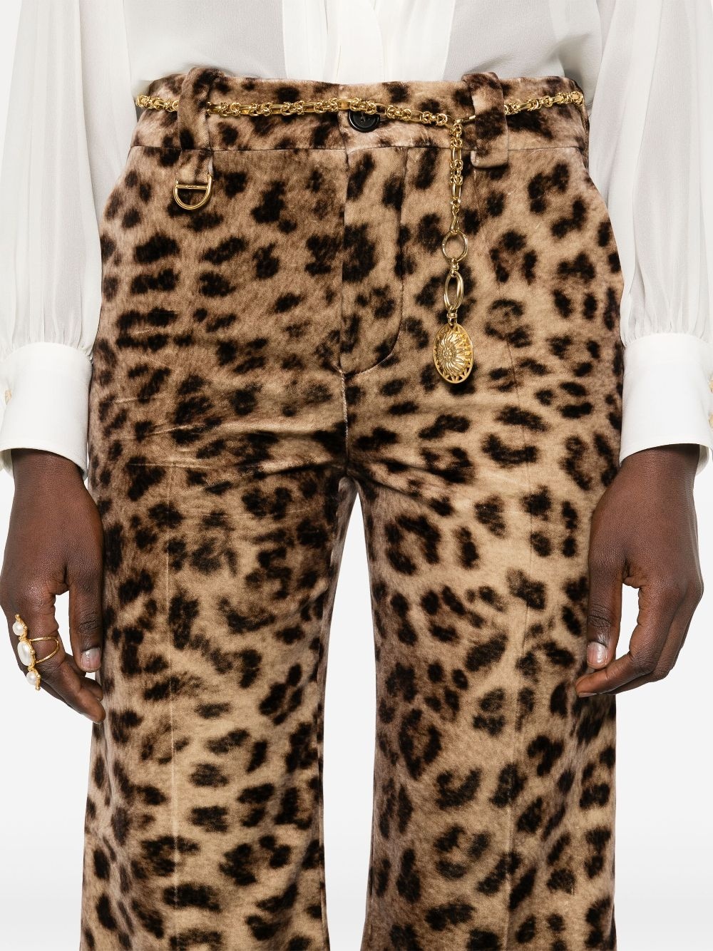 leopard-print velvet trousers - 5