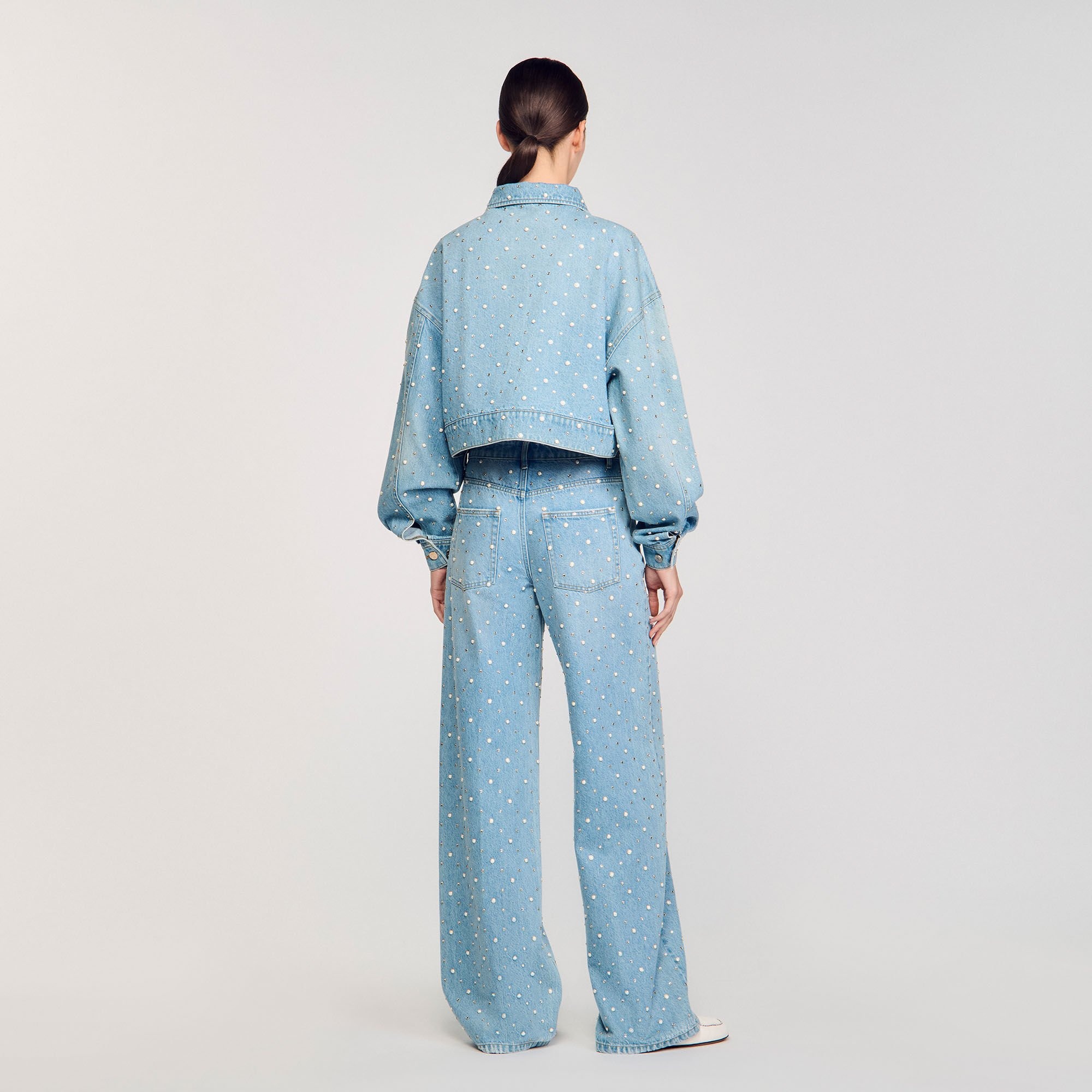BEADED AND RHINESTONE DENIM JACKET - 5