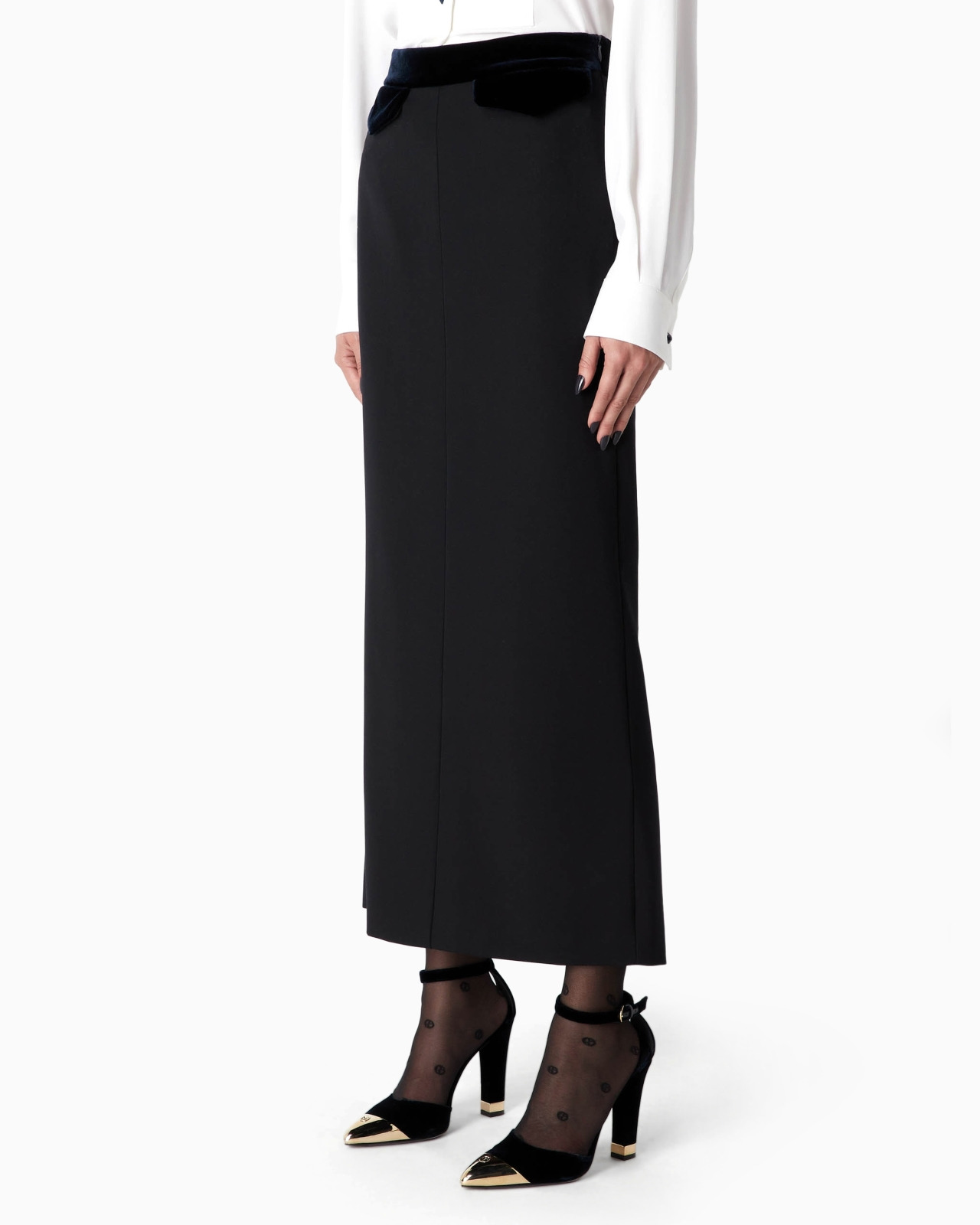 Barathea wool and velvet midi skirt - 2