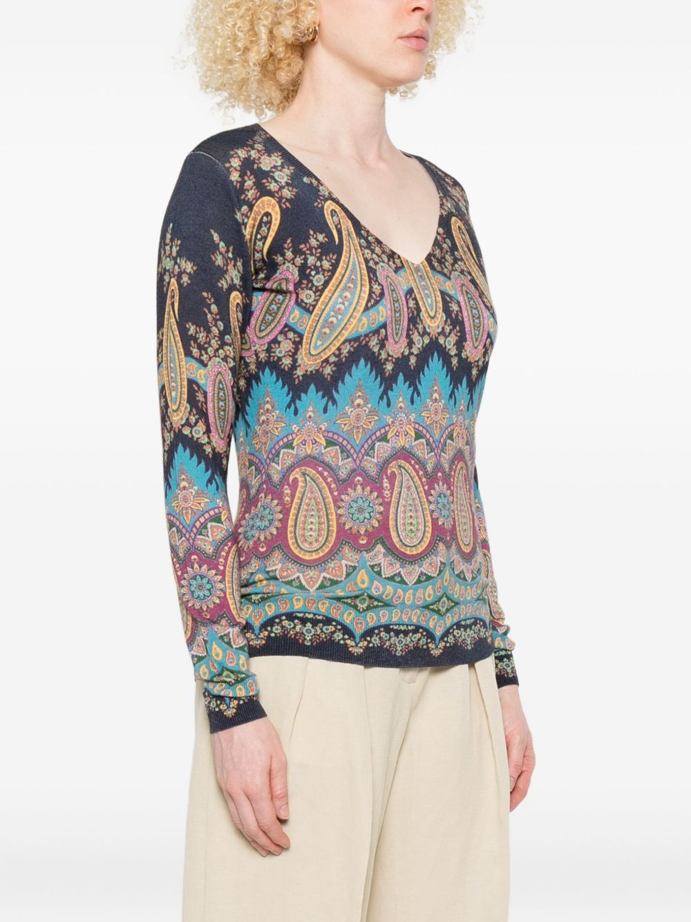 paisley-print V-neck sweater - 3