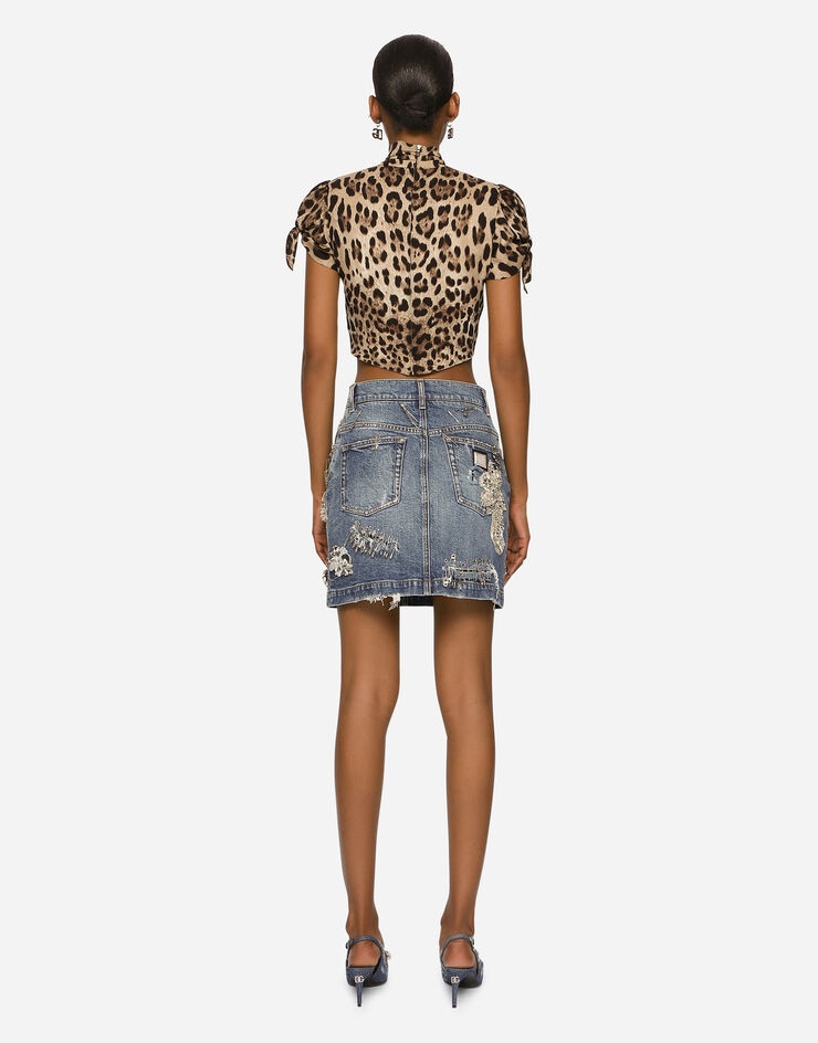 Patchwork denim miniskirt - 5