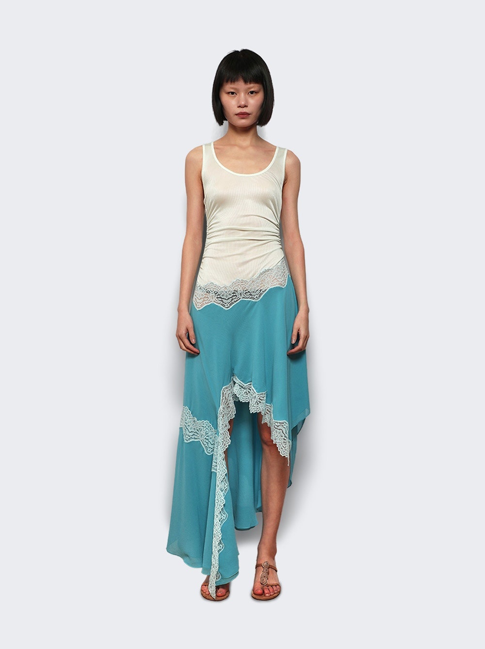 Cutaway Lace Gathered Tank Dress Yves Blue - 4
