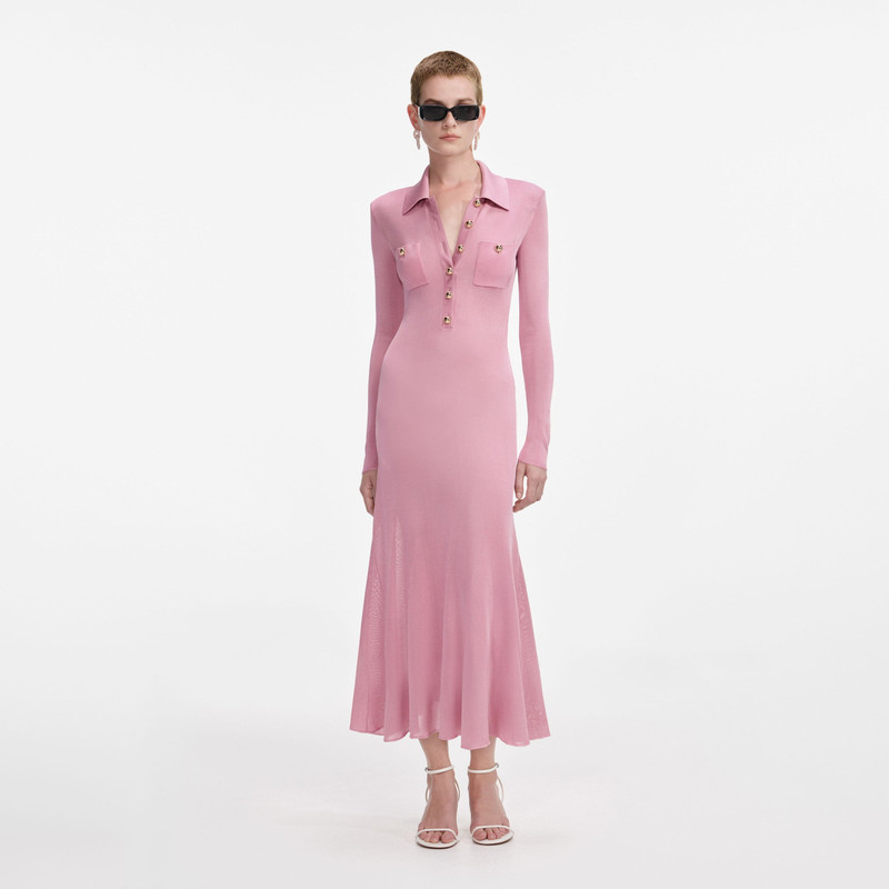 Pink Viscose Knit Midi Dress - 1