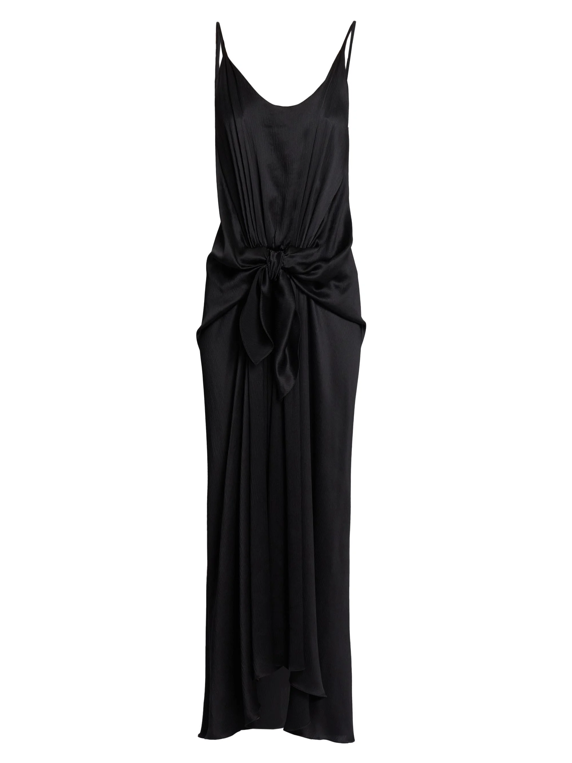 Women's Knotted Silk Maxi Dress - Black - 1