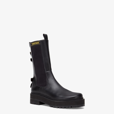 FENDI Black leather biker boots outlook