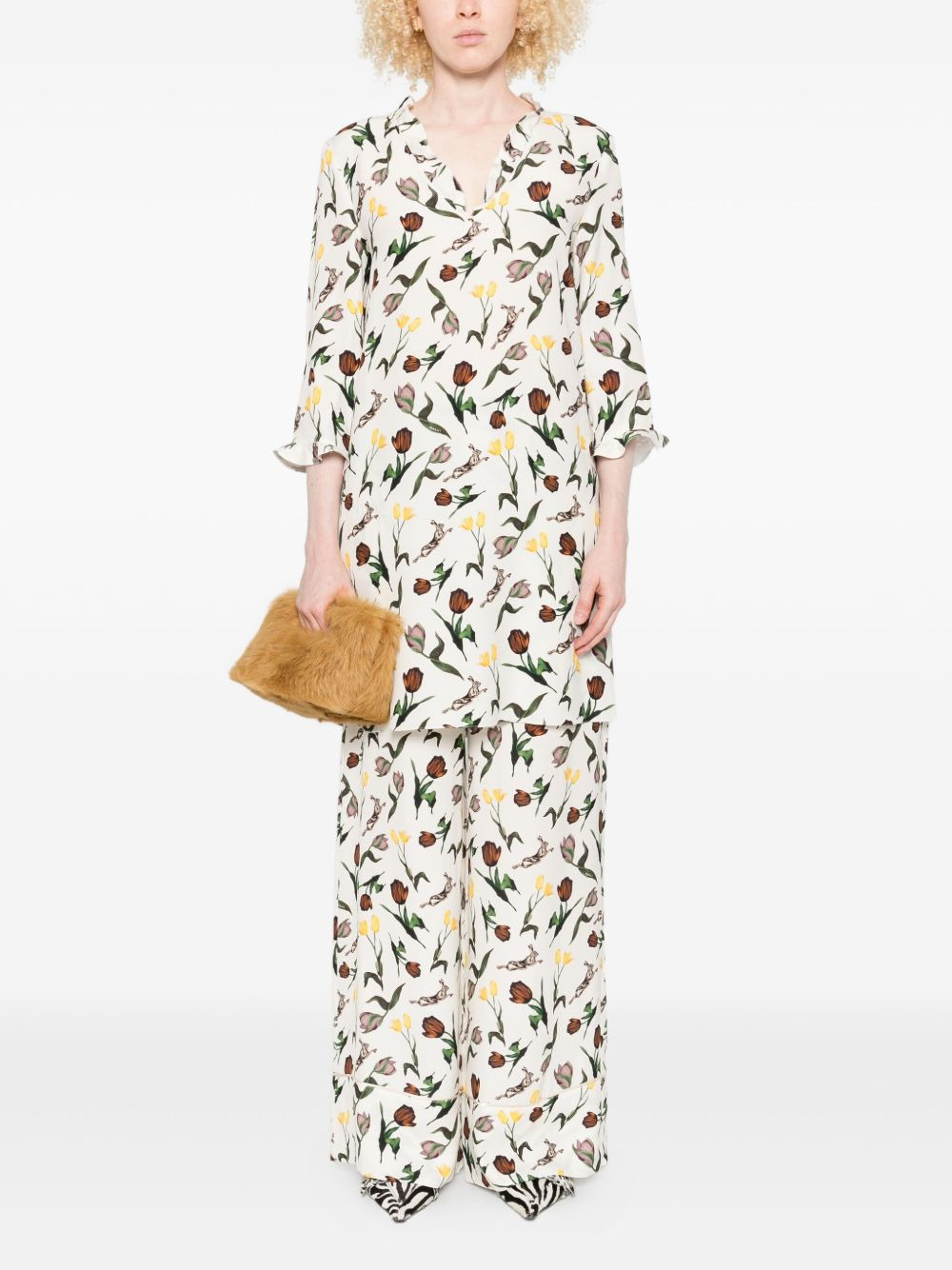 tulips-hares-print mini dress - 2
