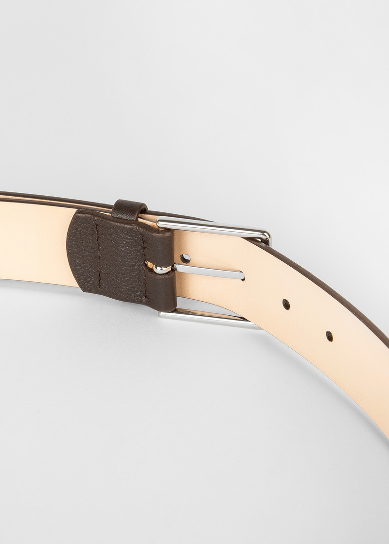 Paul Smith Dark Brown Leather 'Signature Stripe' Trim Belt outlook