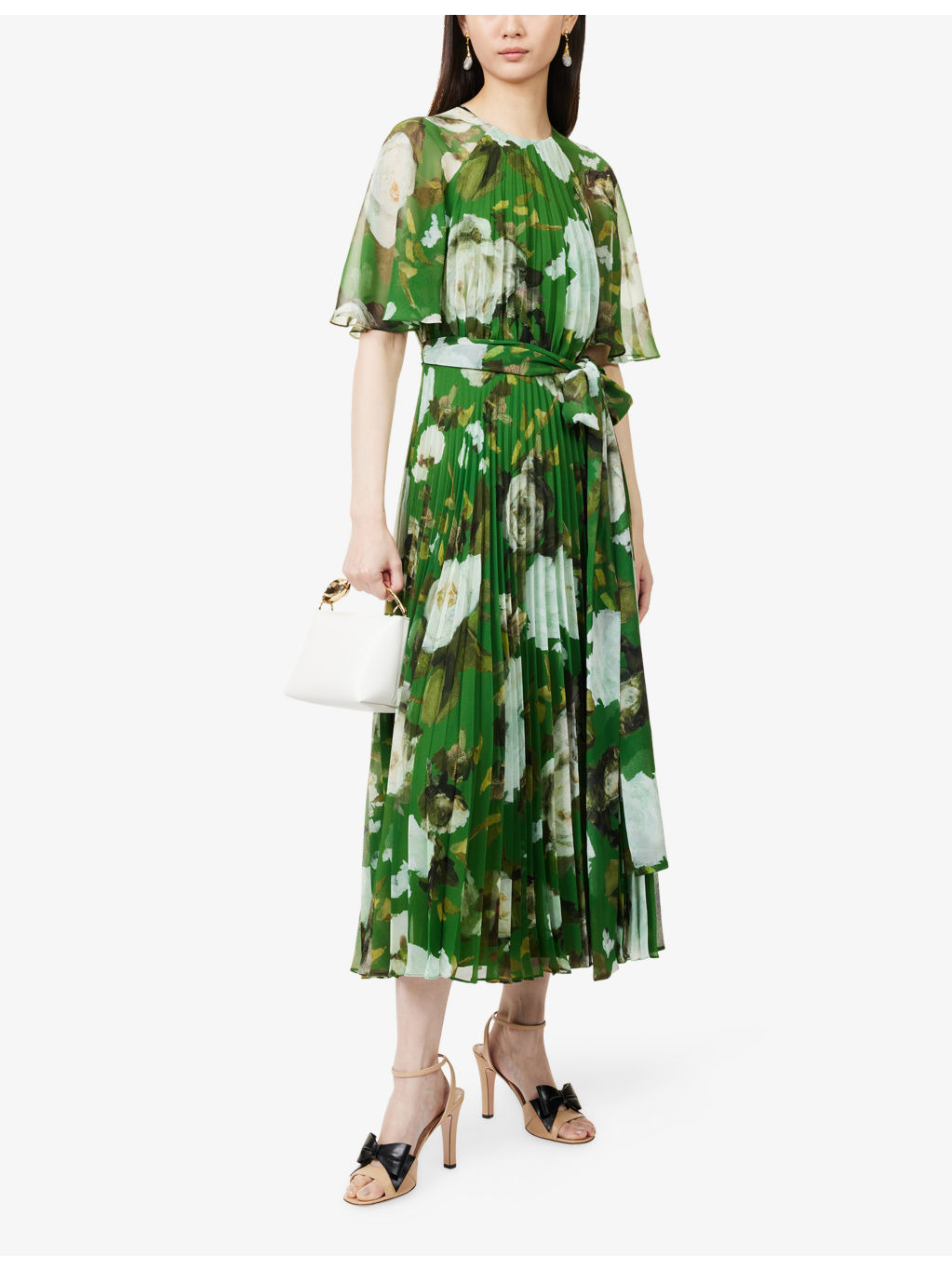 Floral-Print Short Sleeve Stretch-Cady Midi Dress - 2