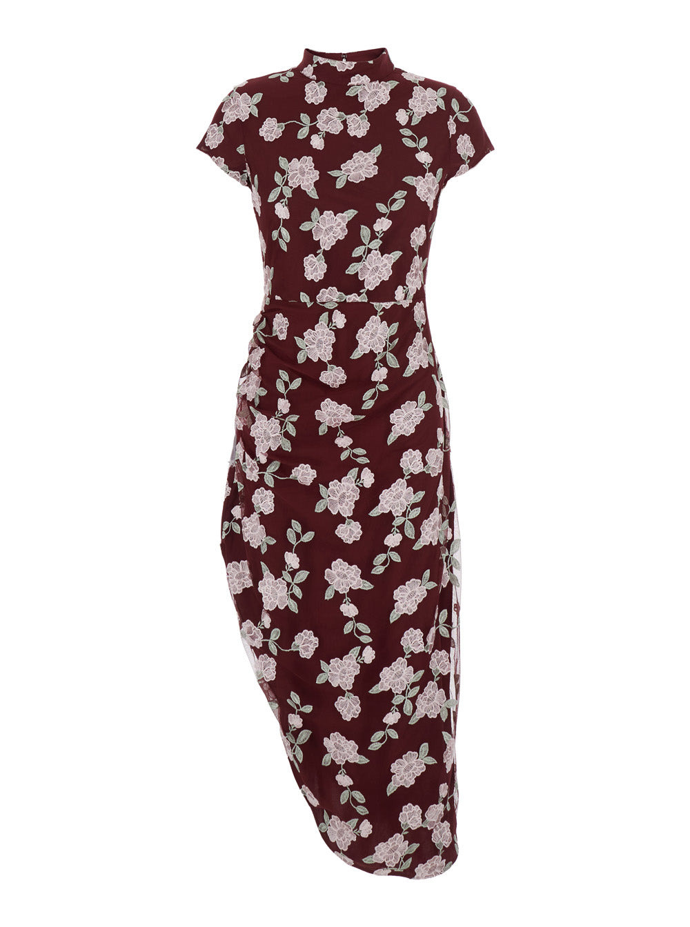 Rotate Women Bordeaux Dress With All-Over Floral Embroidery In Fabric Woman - 1