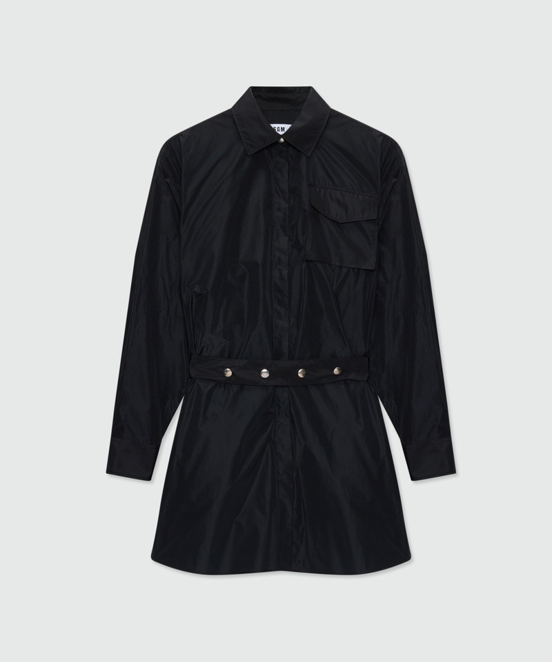 Black taffeta chemisier with removable belt and metal buttons 1