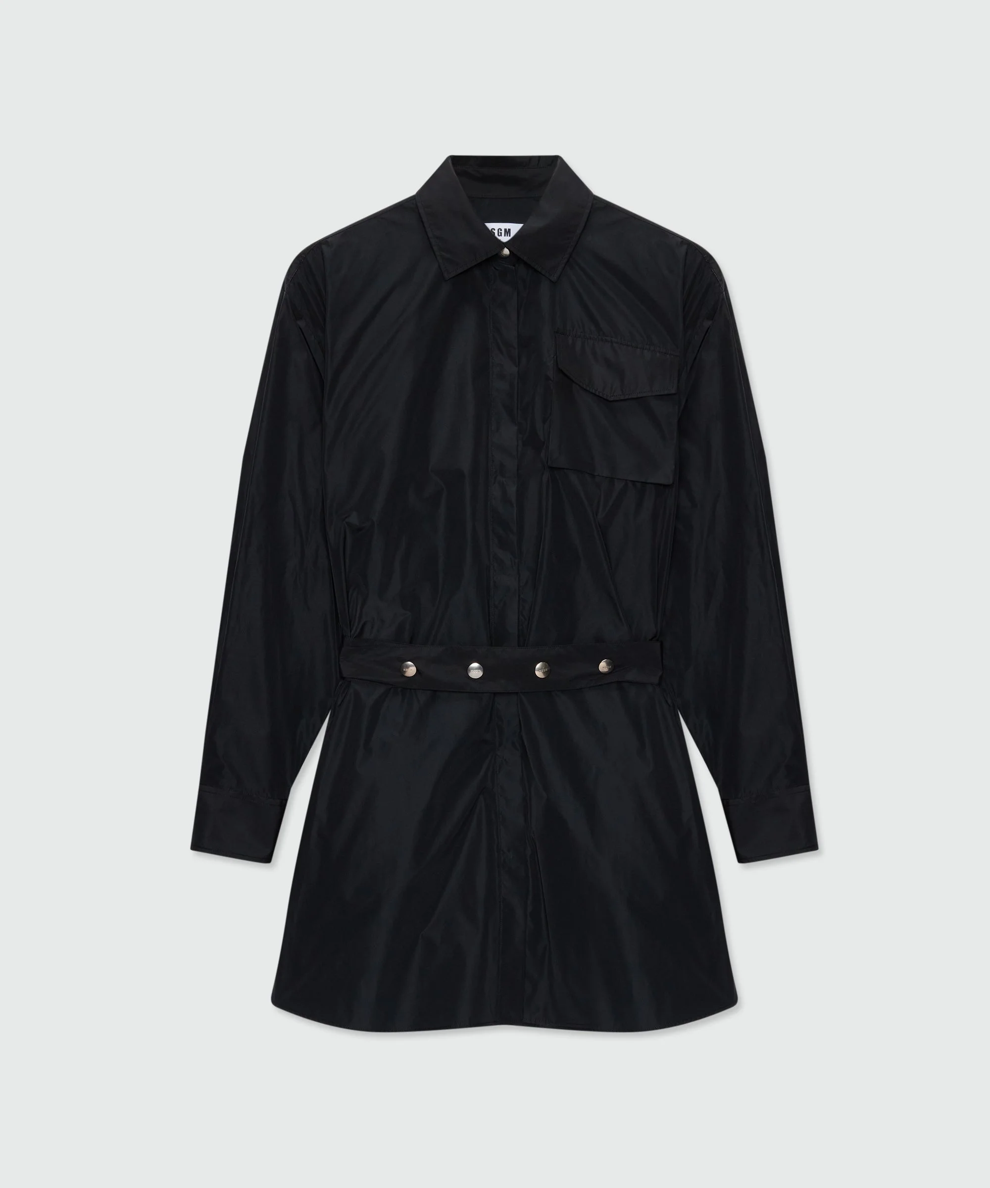 Black taffeta chemisier with removable belt and metal buttons - 1
