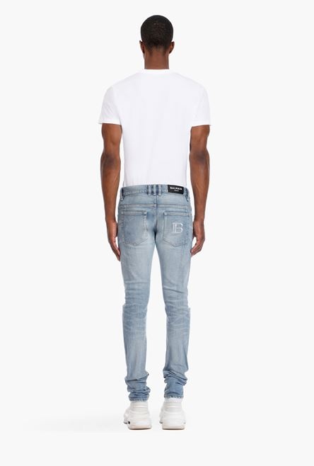 Slim-cut ripped blue cotton jeans - 3