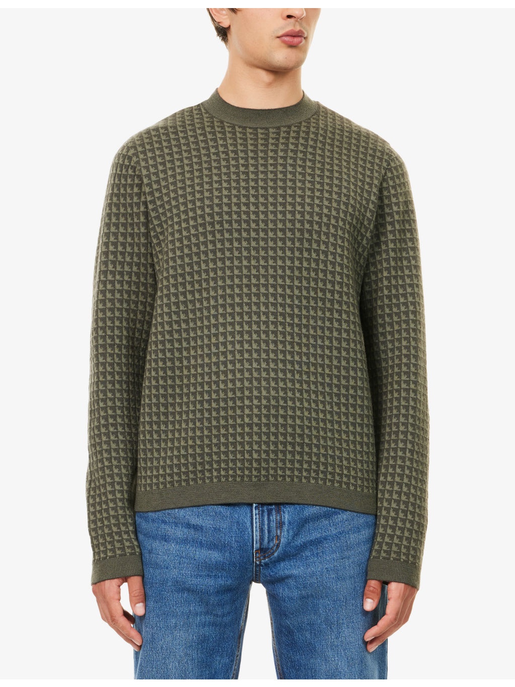 Checked Crewneck Knitted Wool Jumper - 3