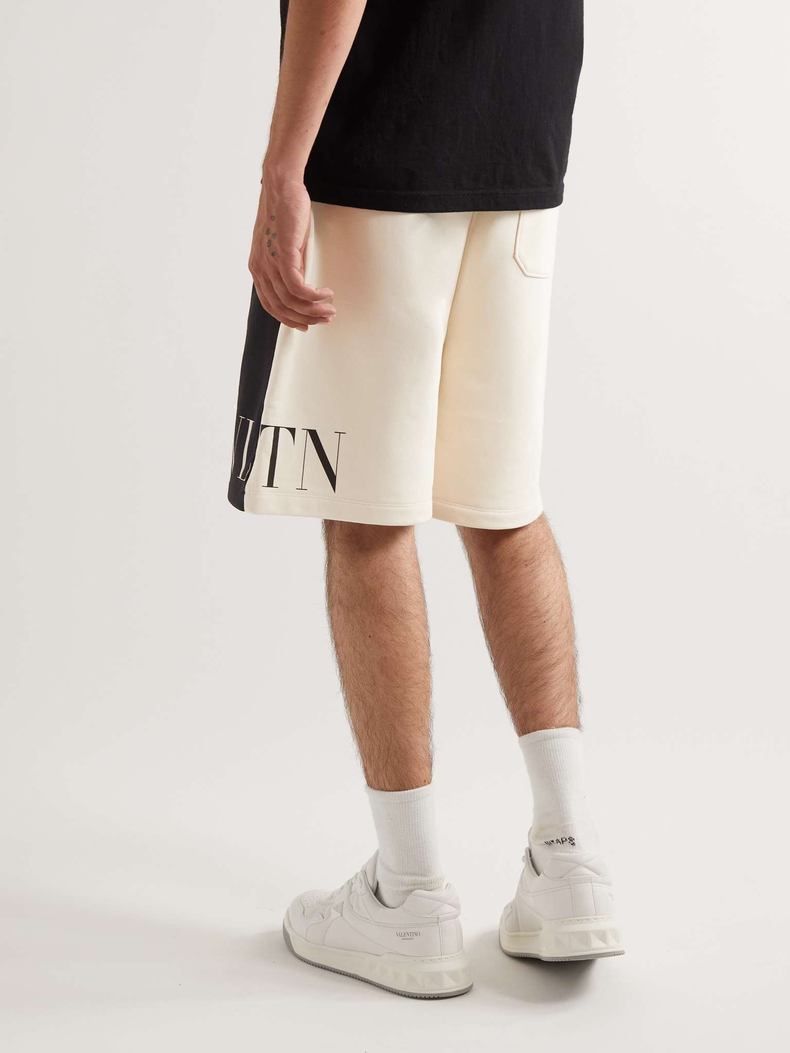Wide-Leg Logo-Print Colour-Block Cotton-Jersey Drawstring Shorts - 4