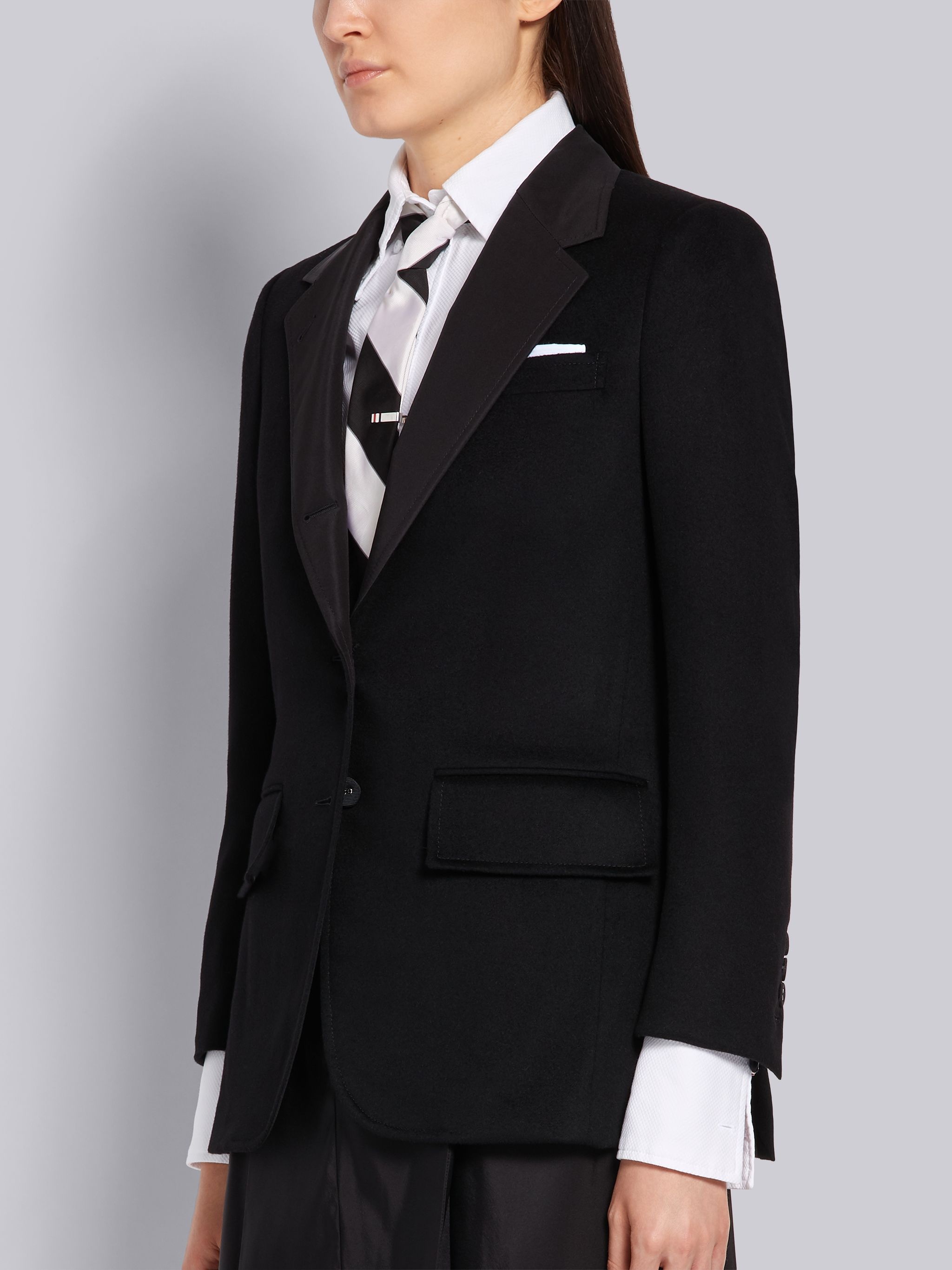 Black Cashmere Wide Lapel Jacket - 2