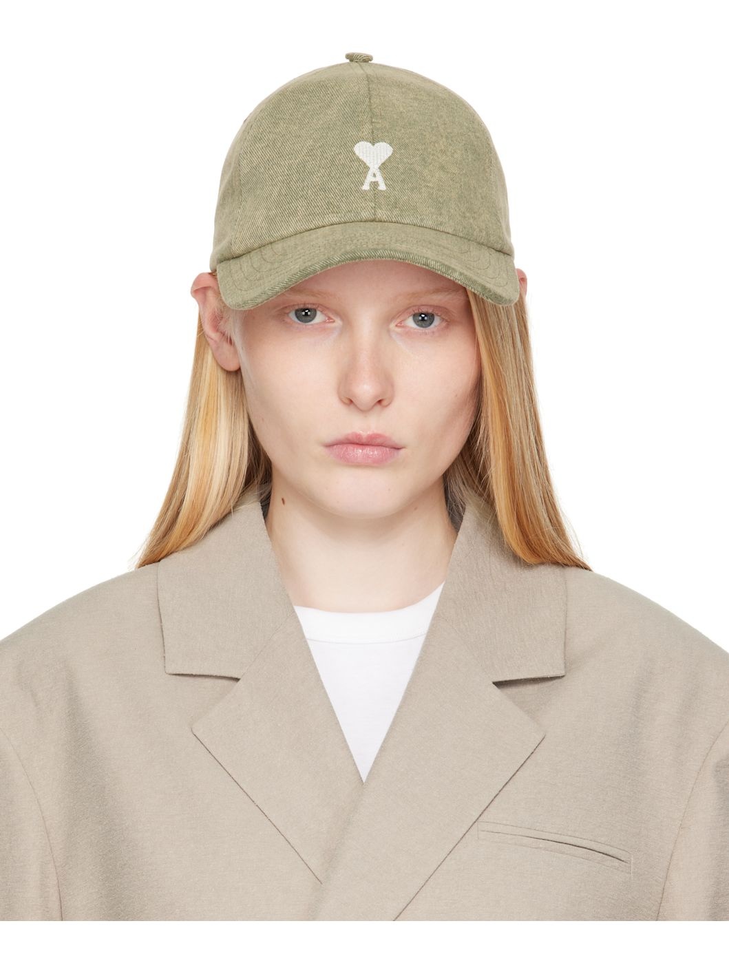 Khaki Cotton Ami de Coeur Embroidery Cap - 1