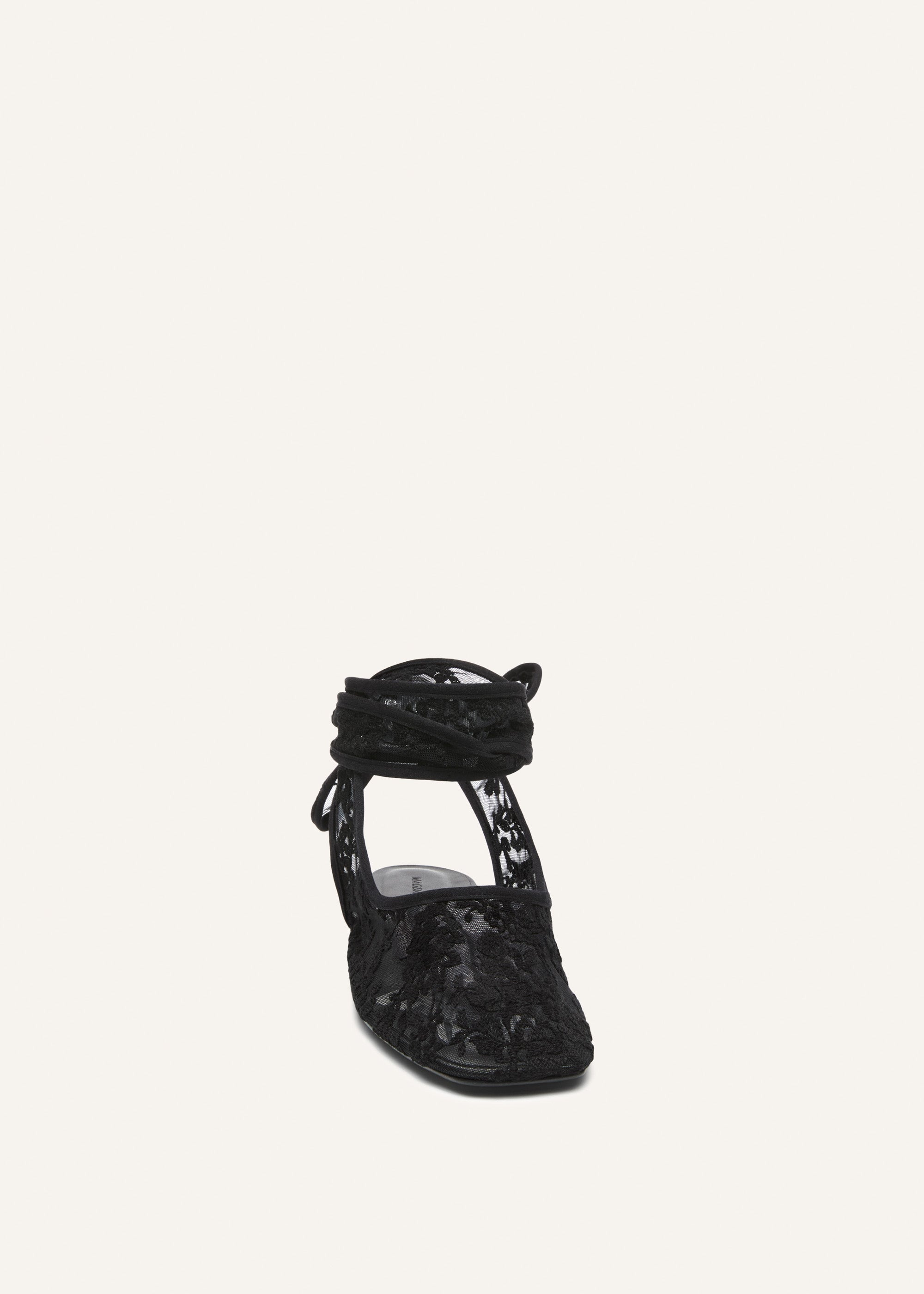 Lace ankle-wrap flats in black - 3