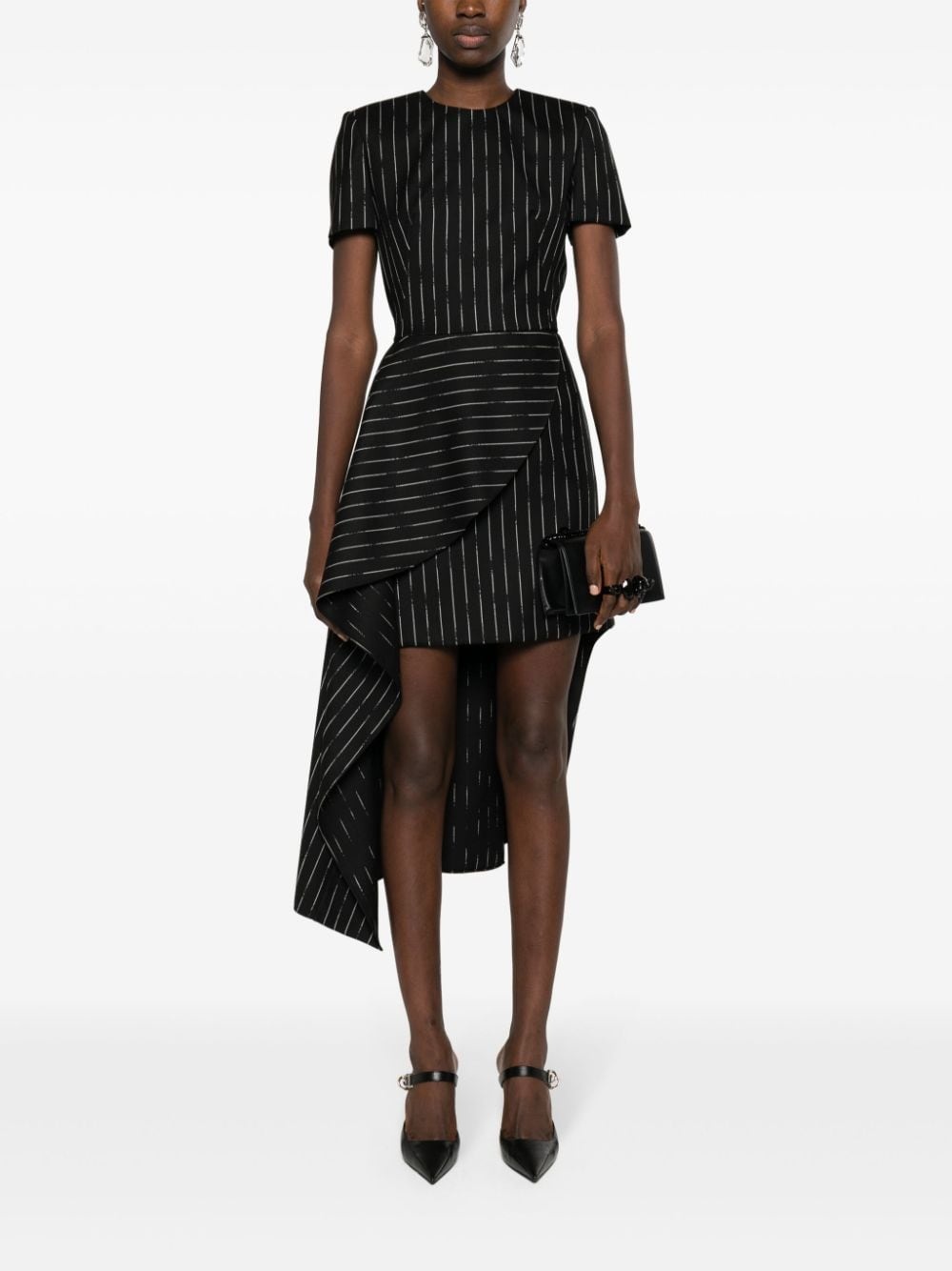 Broken-Pinstripe asymmetric tailored dress - 2