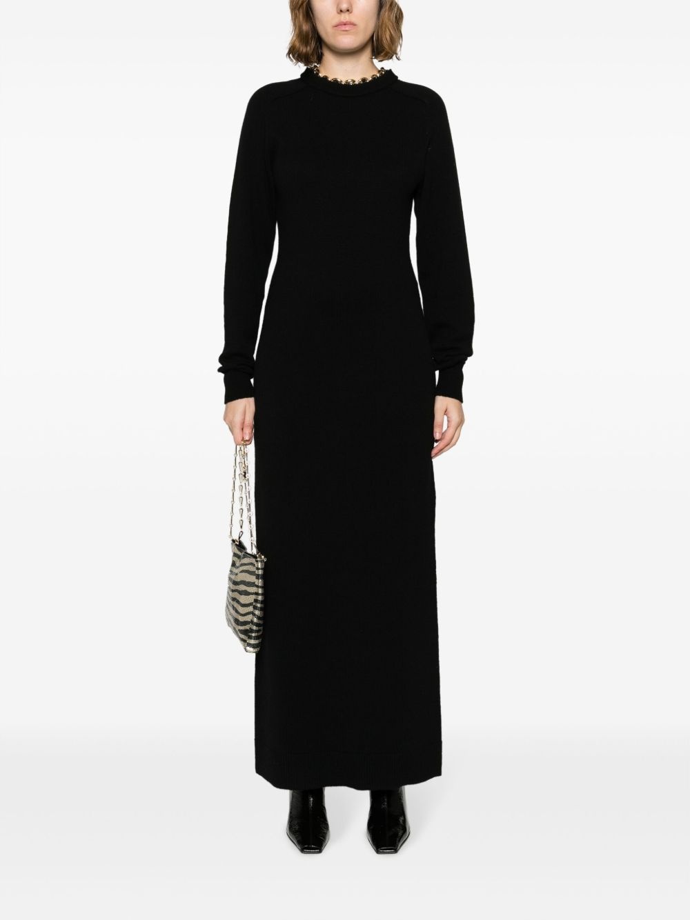 knitted long-sleeve long dress - 2