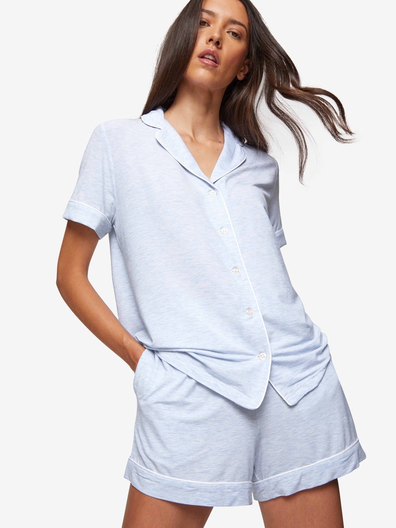 Women's Short Pajamas Ethan Micro Modal Stretch Light Blue Marl - 2